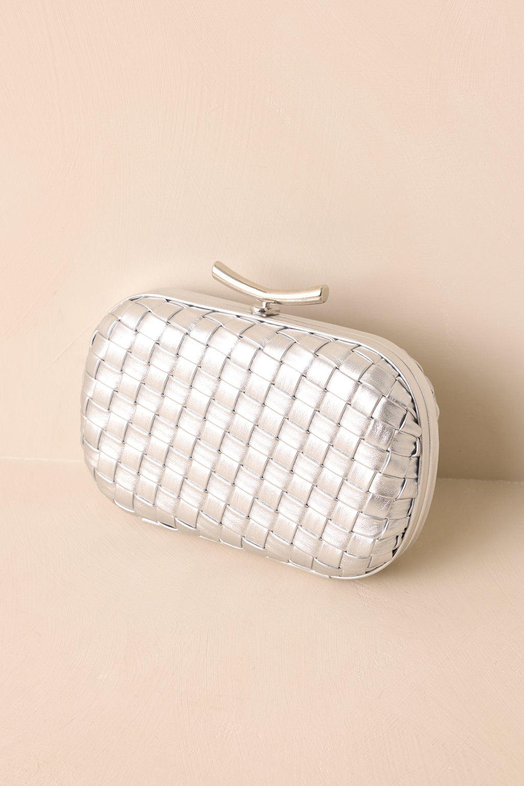 For Certain Silver Metallic Woven Faux Leather Clutch Handbag
