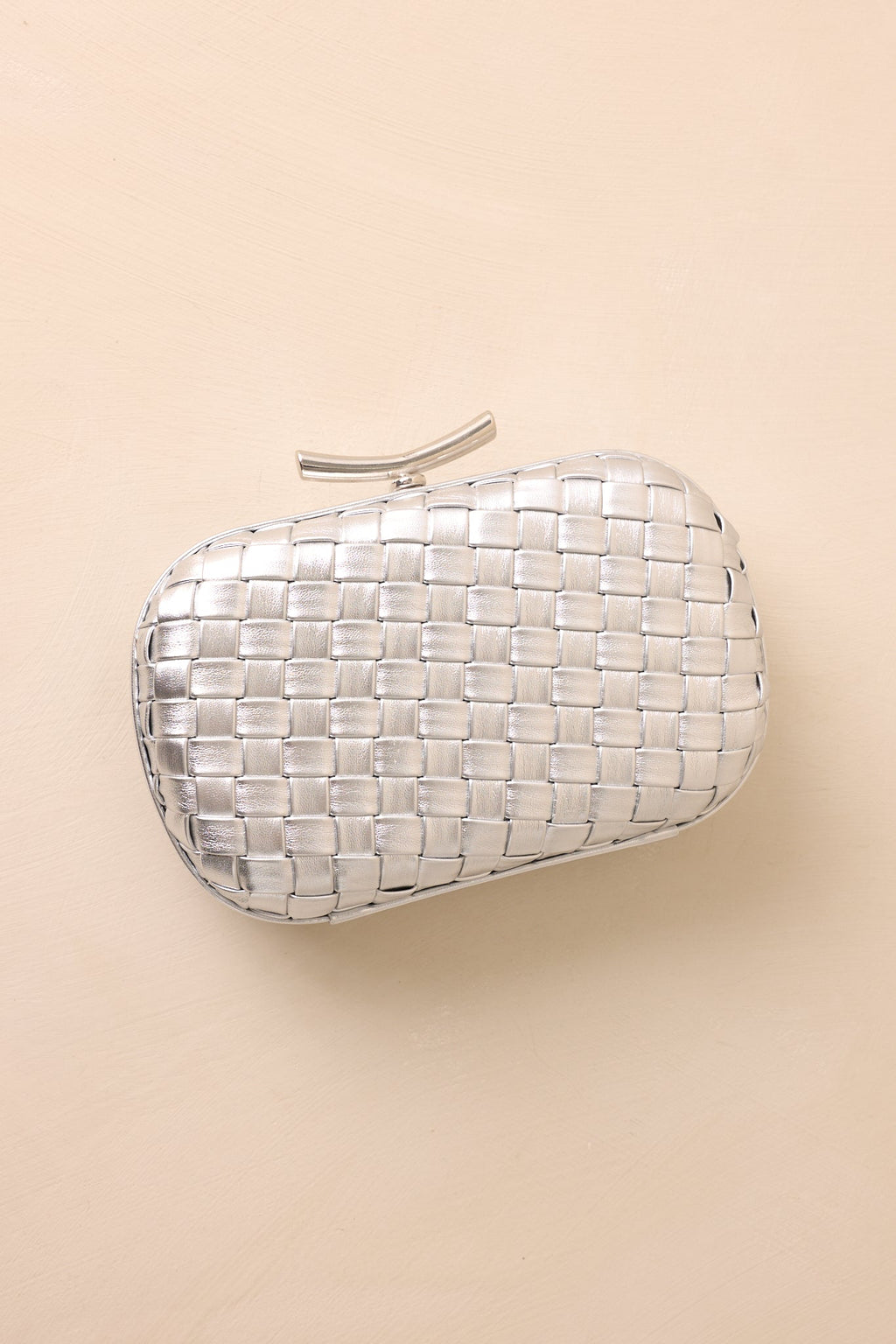 For Certain Silver Metallic Woven Faux Leather Clutch Handbag