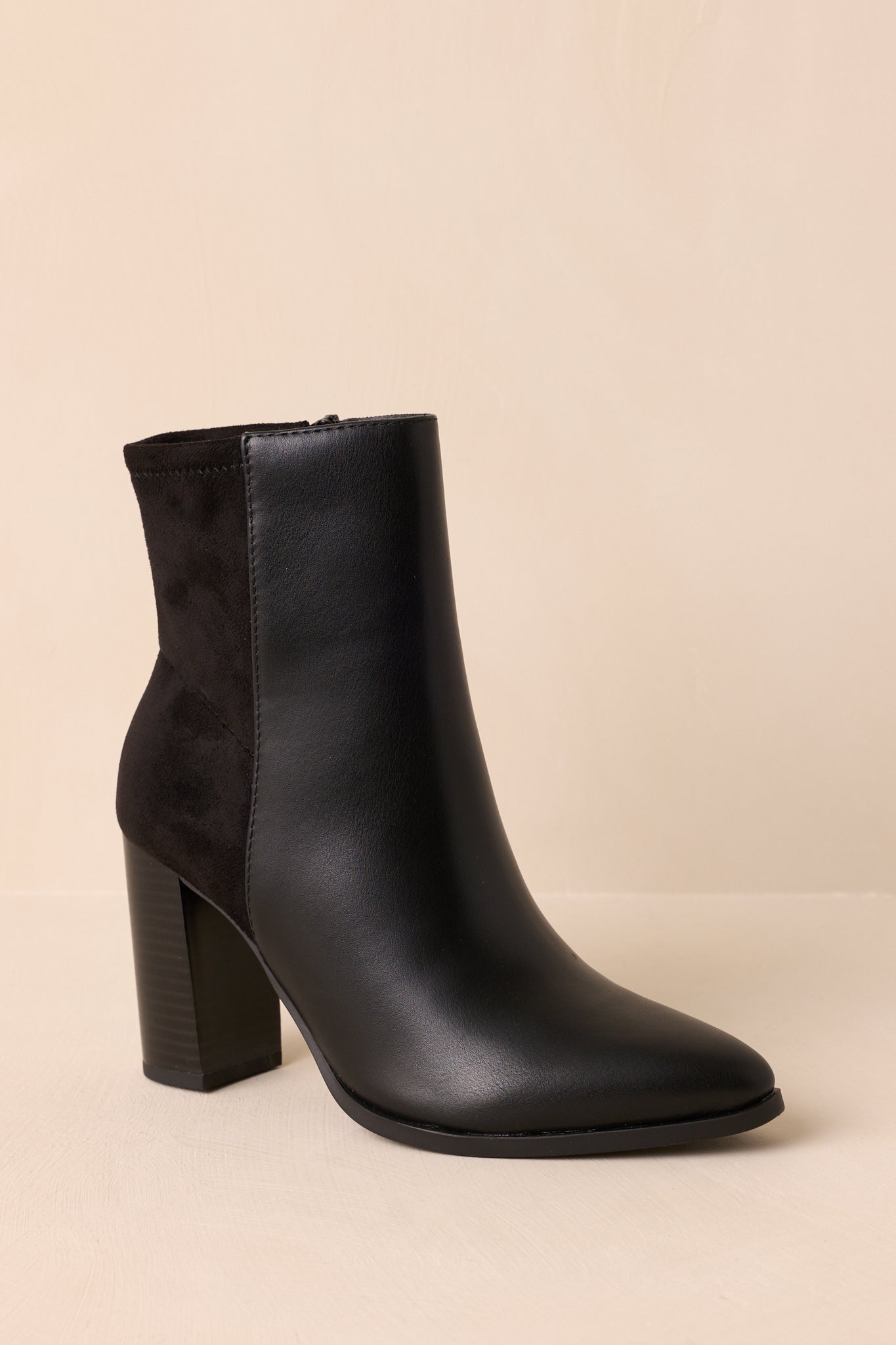 Stand Corrected Black Faux Leather Suede Ankle Boots