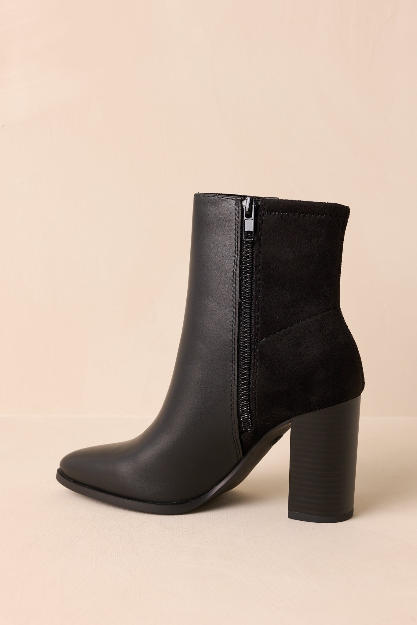 Stand Corrected Black Faux Leather Suede Ankle Boots