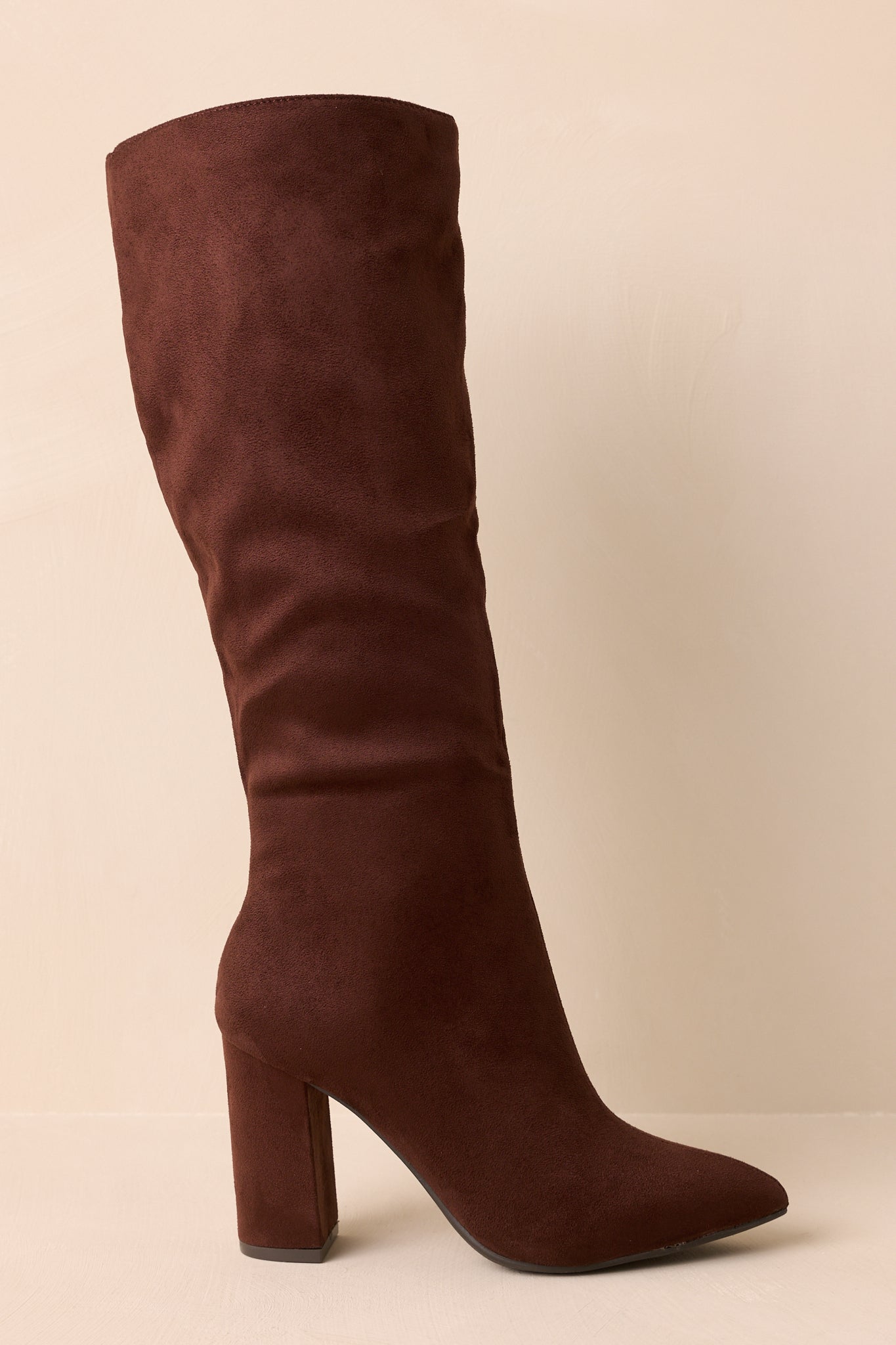 The Way You Move Dark Brown Faux Suede Block Heel Knee-High Boots