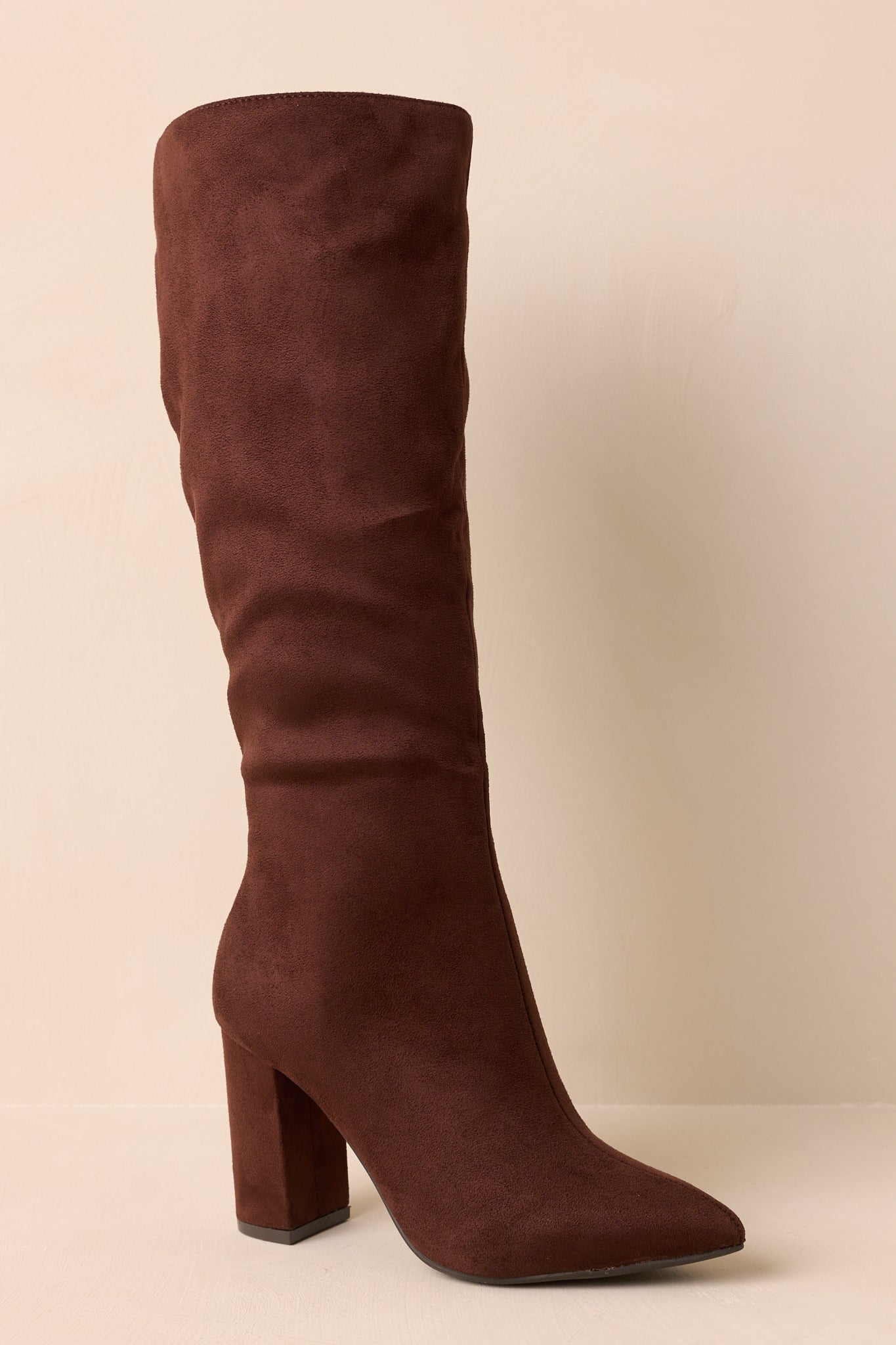 The Way You Move Dark Brown Faux Suede Block Heel Knee-High Boots