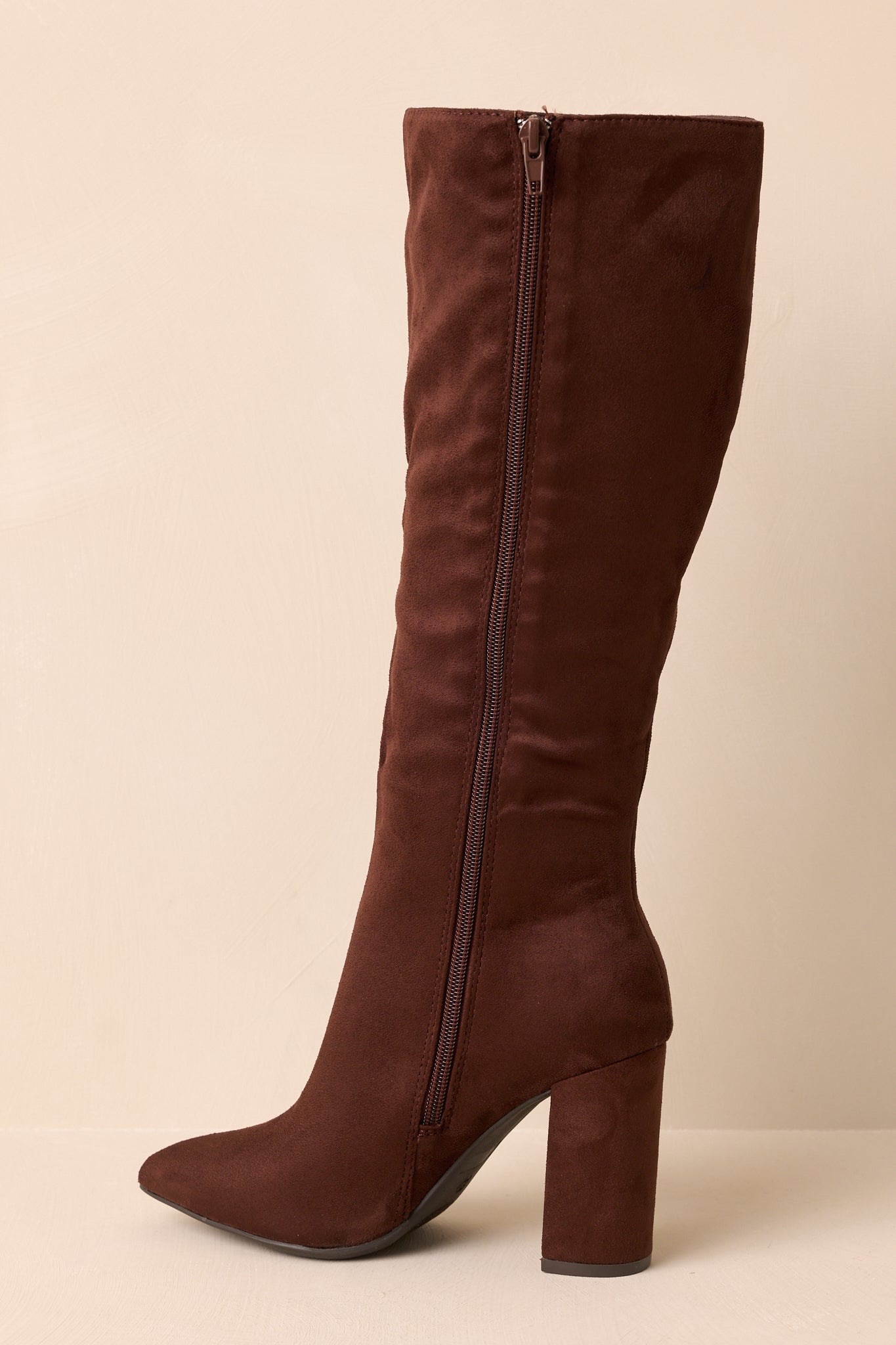 The Way You Move Dark Brown Faux Suede Block Heel Knee-High Boots