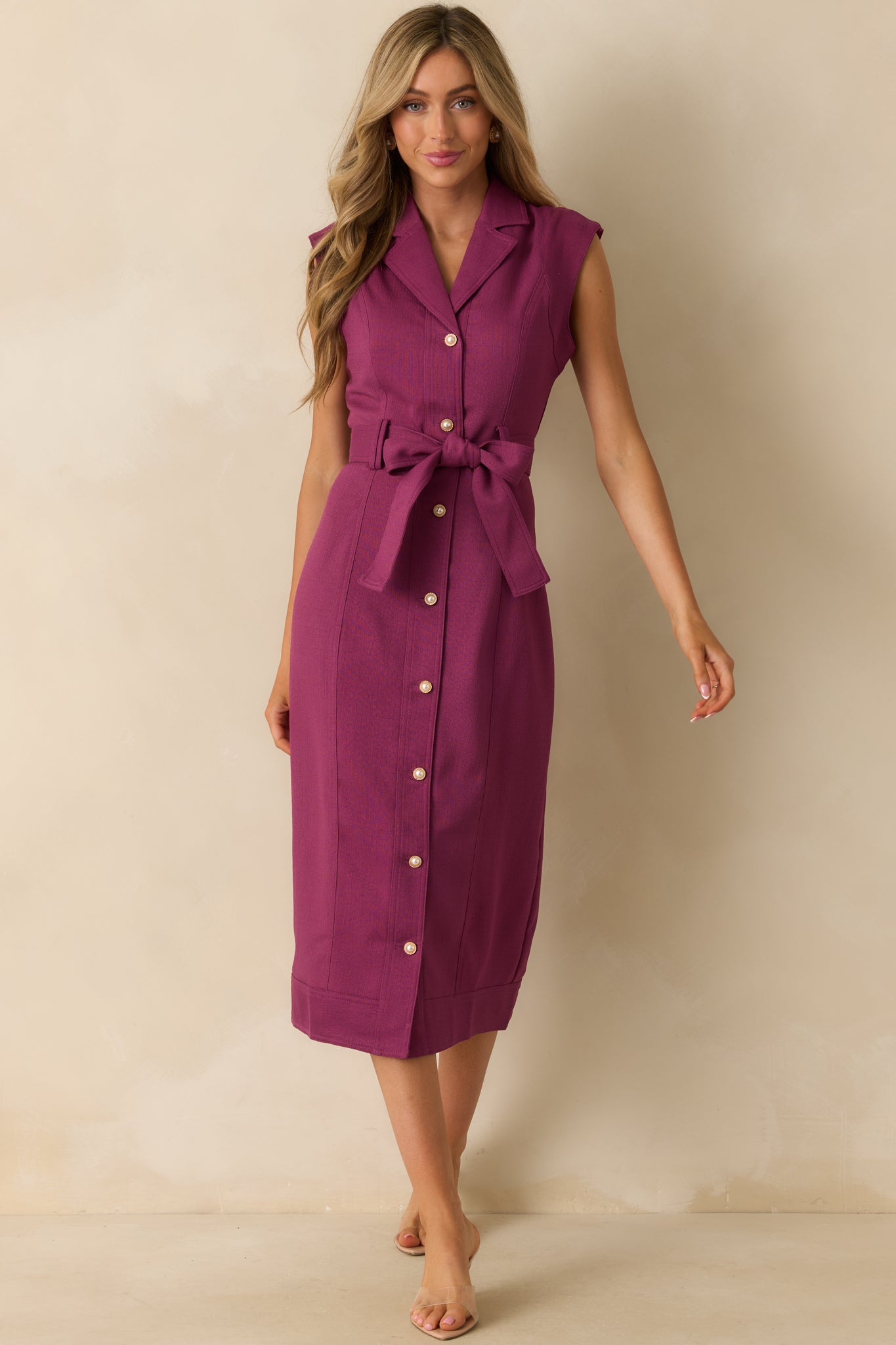 Prosperina Jacqueline Plum Wine Midi Dress
