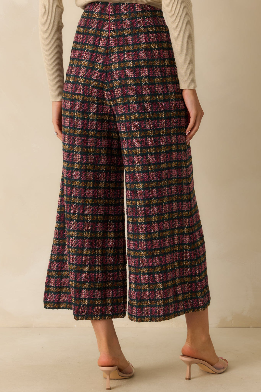Prosperina Dietrich Pink Multi Plaid Tweed Pants