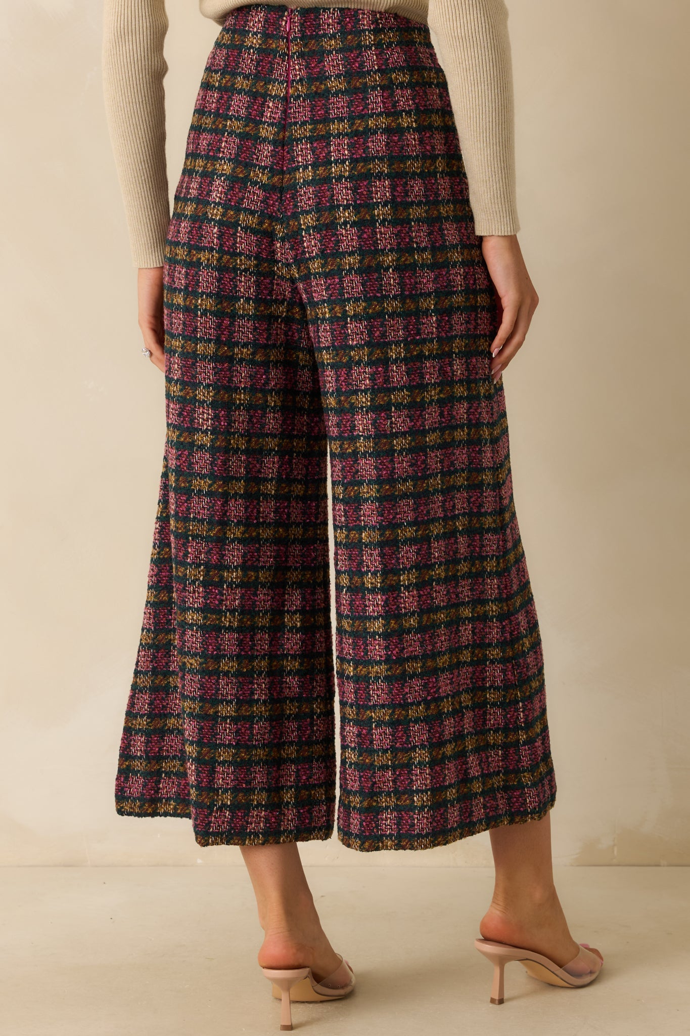 Prosperina Dietrich Pink Multi Plaid Tweed Pants