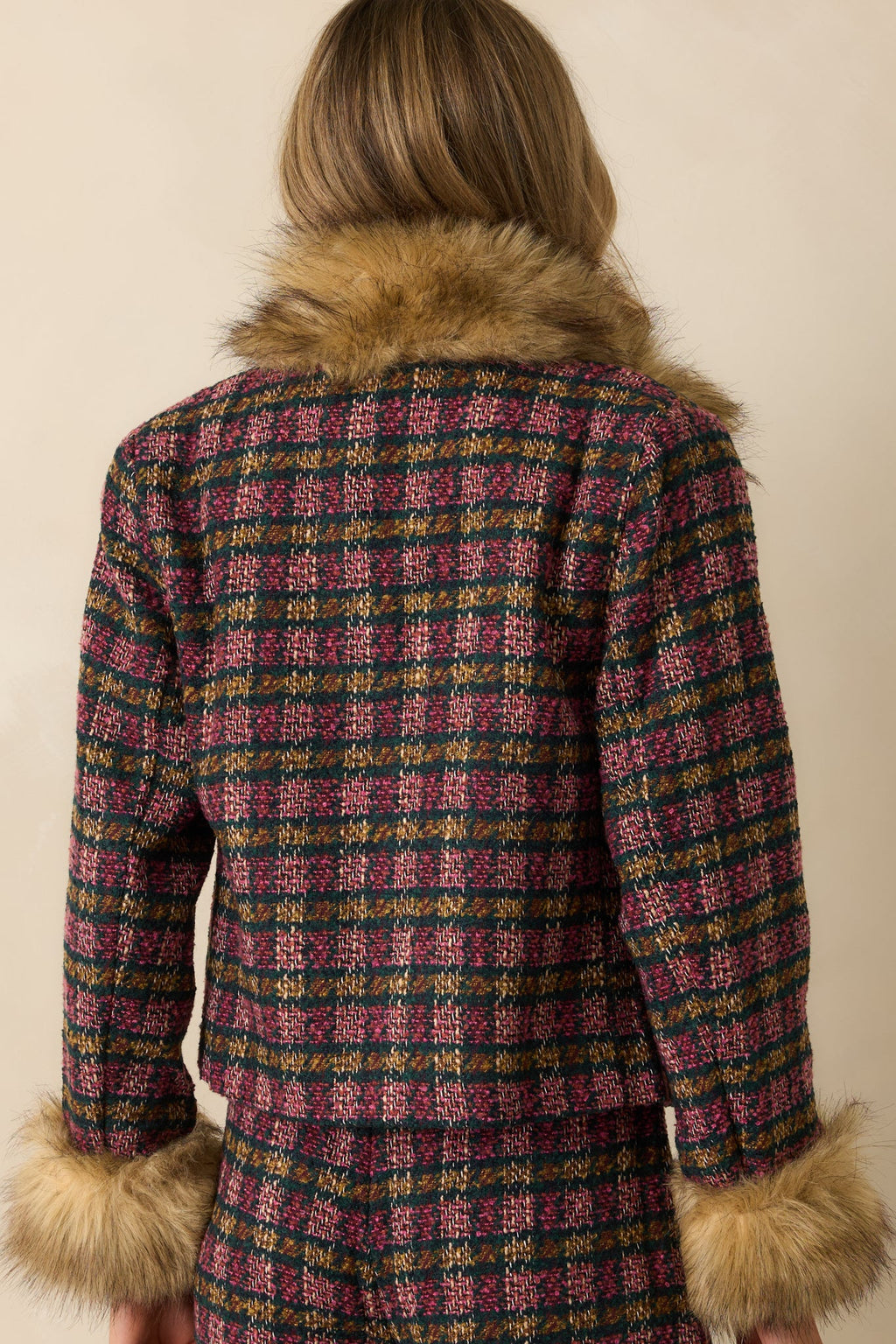 Prosperina Bouvier Pink Multi Plaid Tweed Jacket