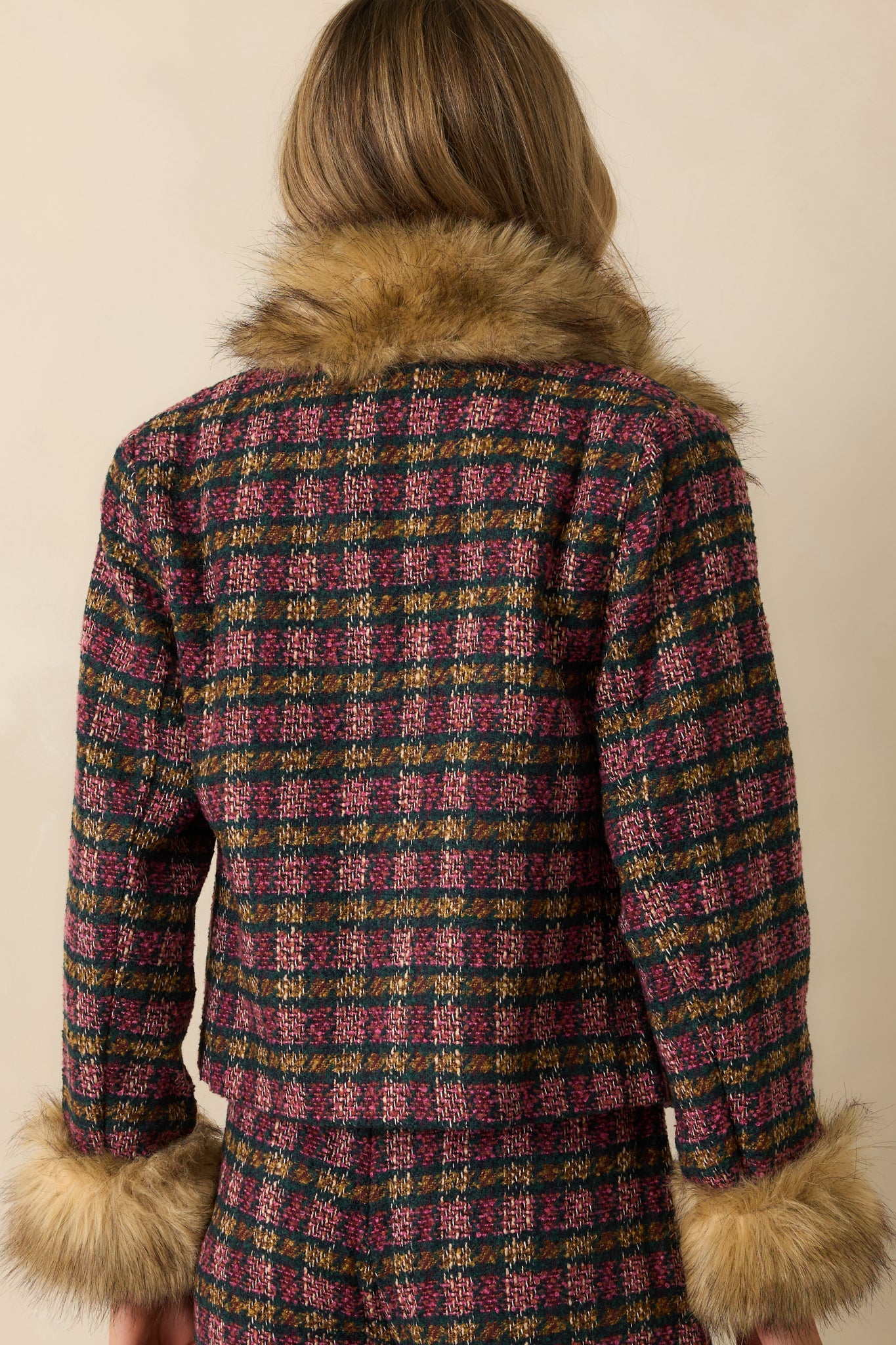 Prosperina Bouvier Pink Multi Plaid Tweed Jacket