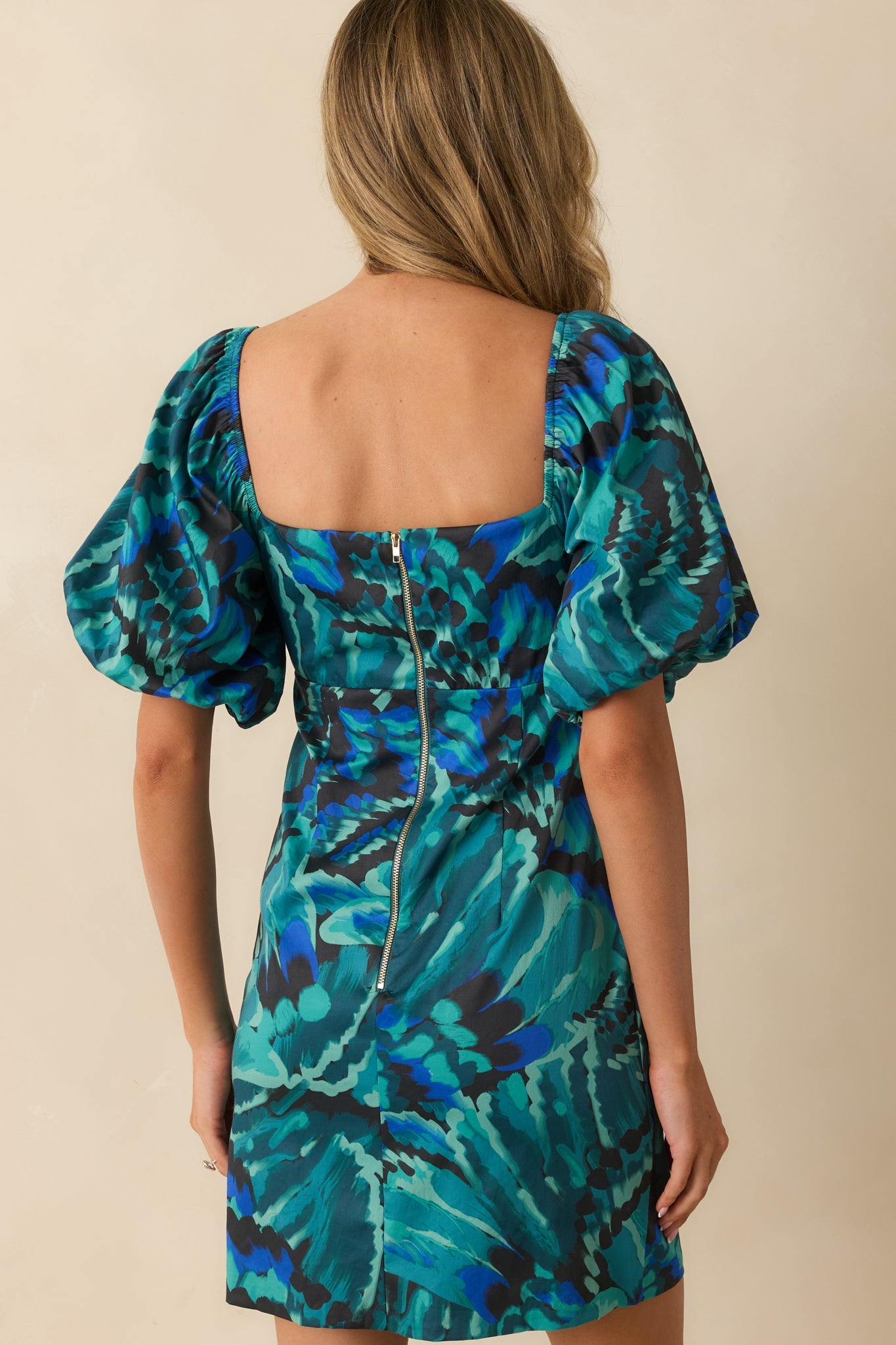 Prosperina Hedy Blue Multi Abstract Print Cotton Mini Dress