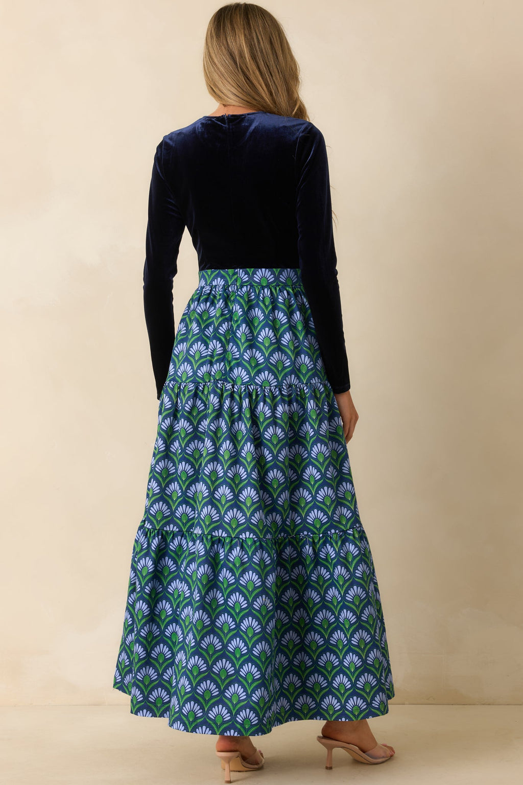 Prosperina Fontaine Blue Multi Geometric Print Cotton Maxi Dress