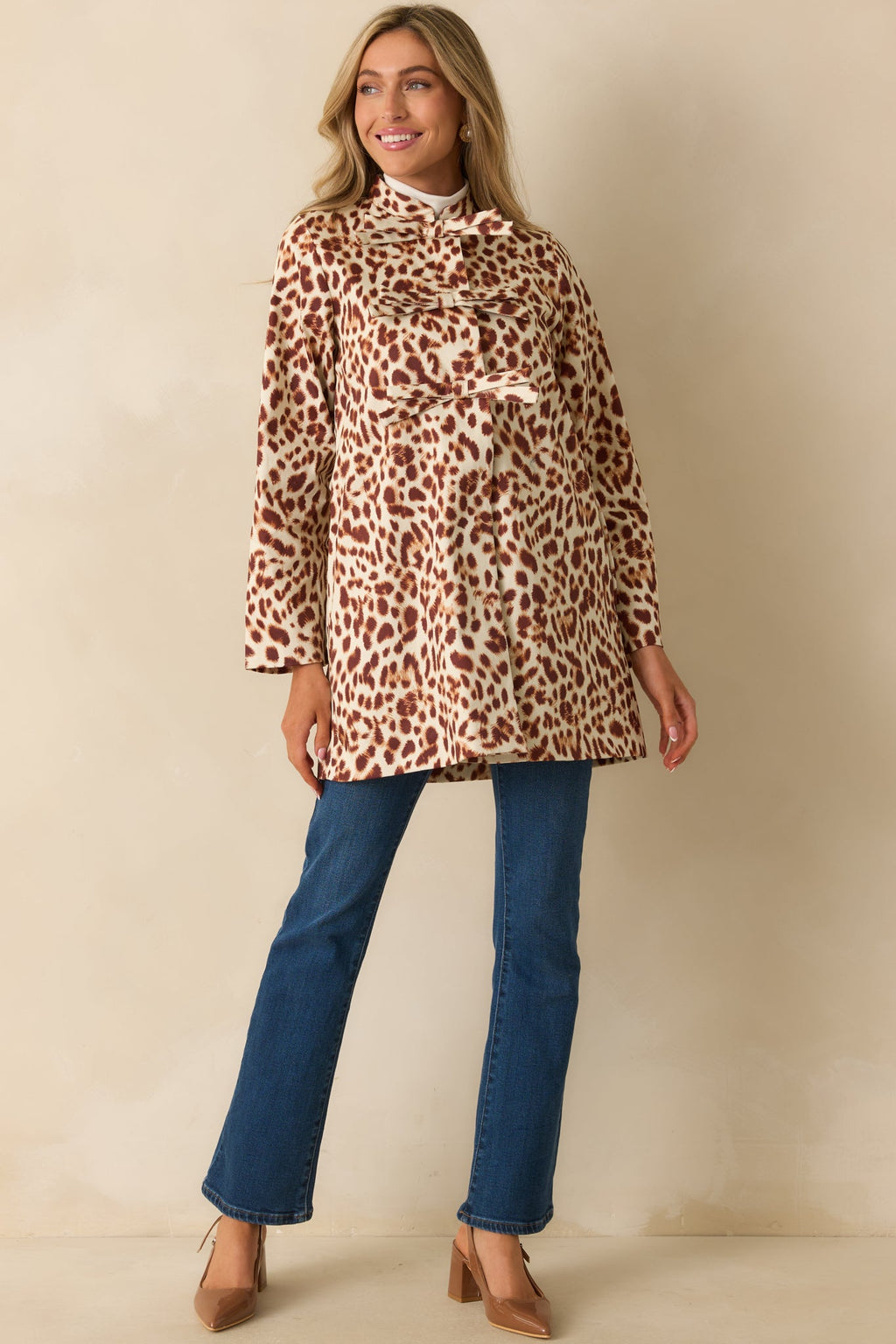 Prosperina Sheridan Brown Leopard Print Cotton Bow Coat