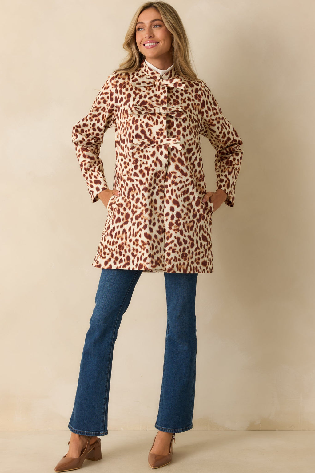 Prosperina Sheridan Brown Leopard Print Cotton Bow Coat