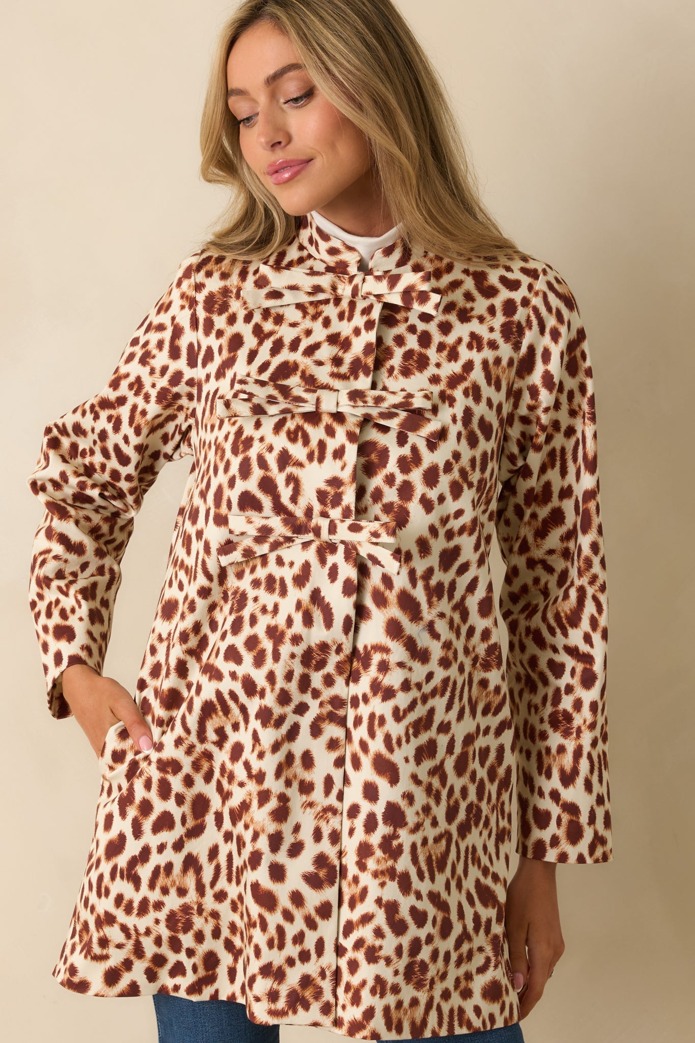Prosperina Sheridan Brown Leopard Print Cotton Bow Coat