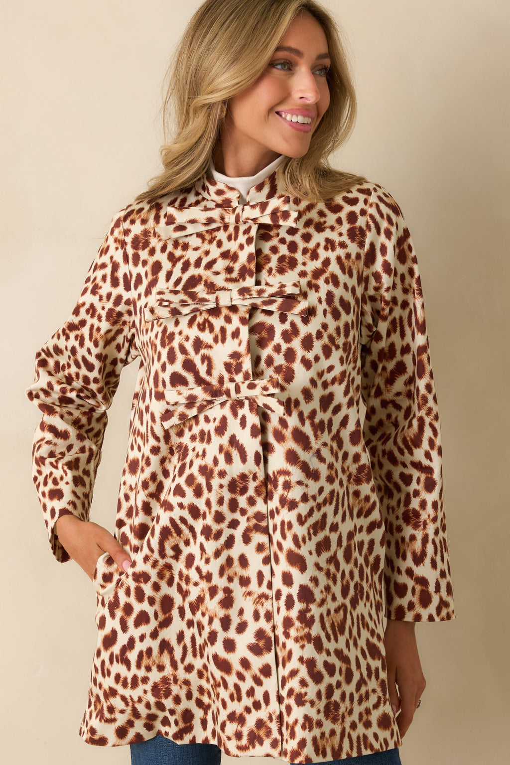 Prosperina Sheridan Brown Leopard Print Cotton Bow Coat