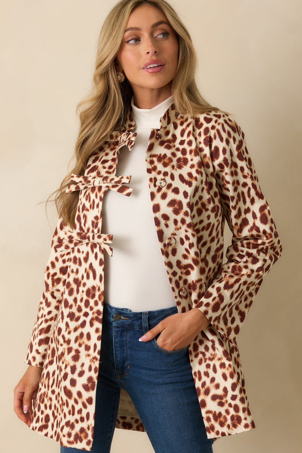 Prosperina Sheridan Brown Leopard Print Cotton Bow Coat