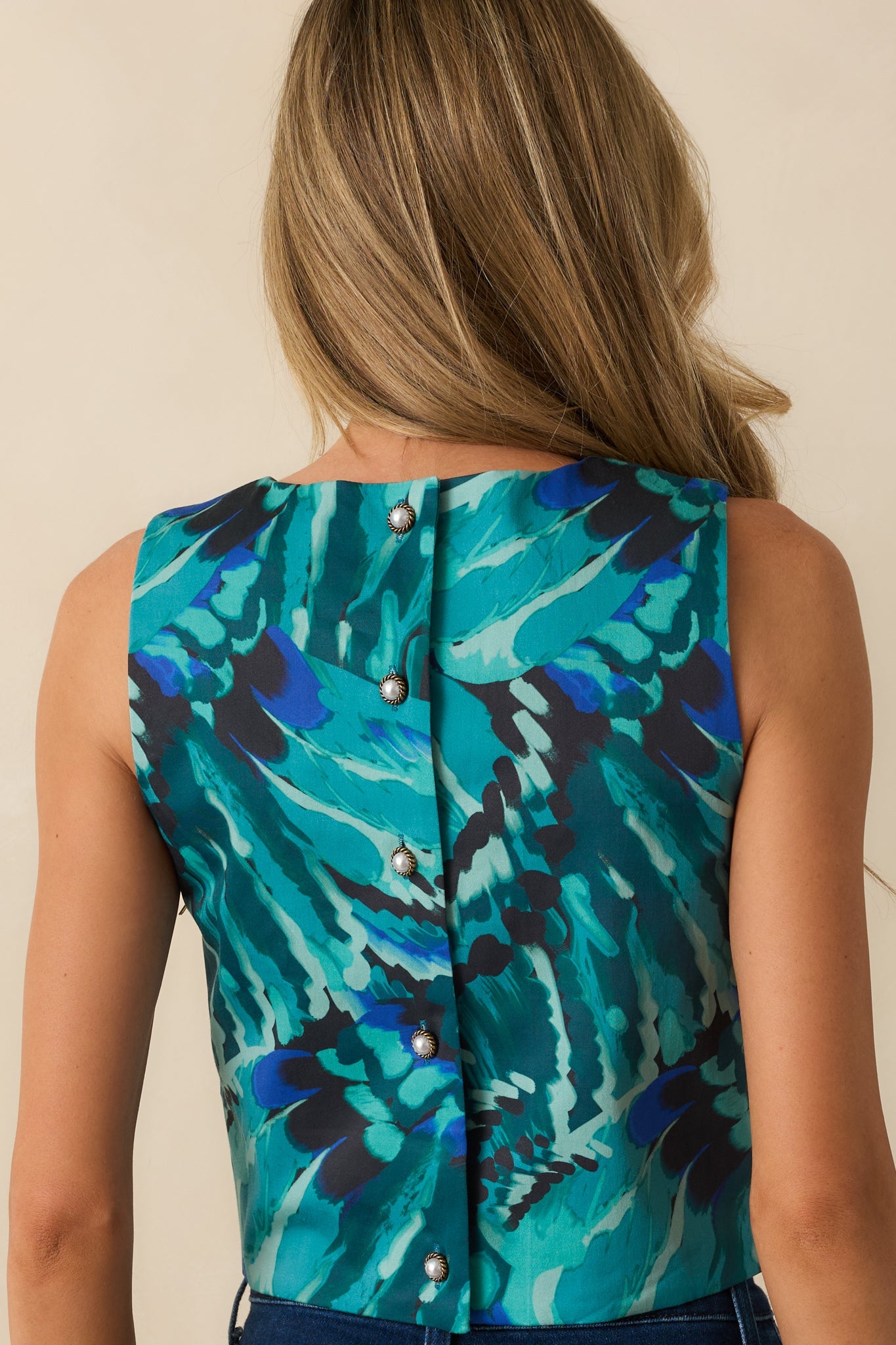 Prosperina Ellie Blue Multi Abstract Print Cotton Tank Top