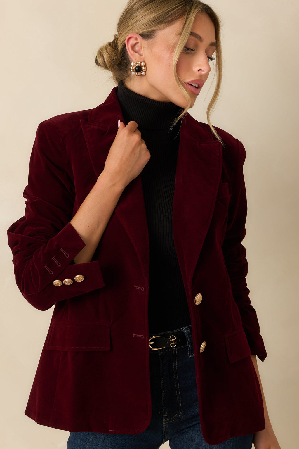 Just Be You Merlot Velvet Single Breasted Blazer