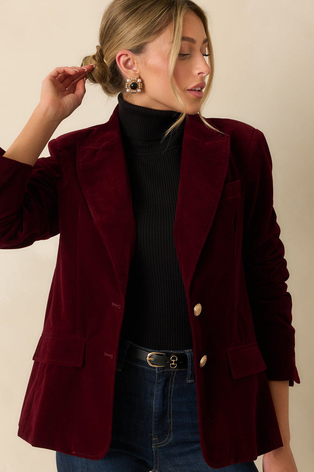 Just Be You Merlot Velvet Single Breasted Blazer