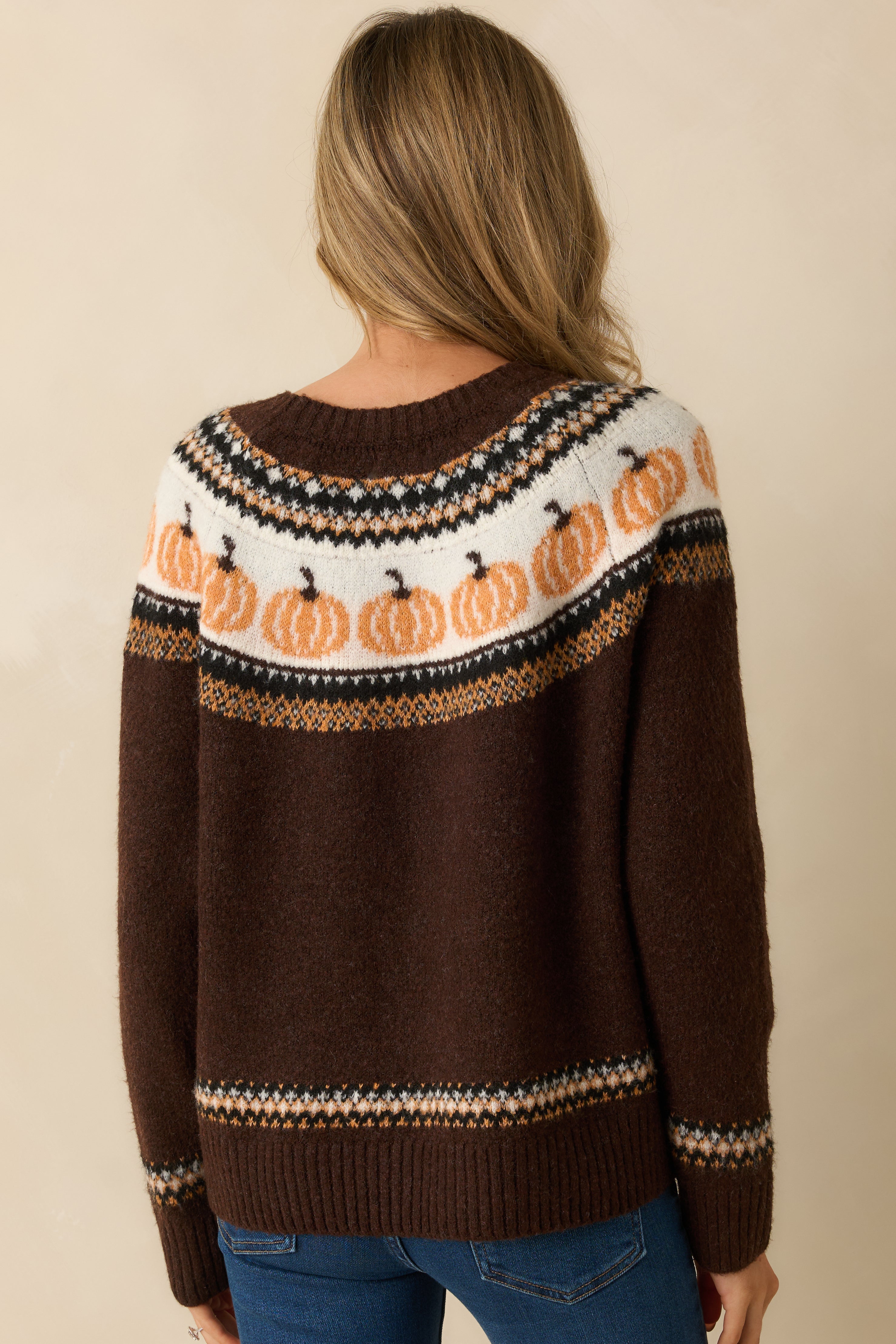 Gourd Times Ahead Dark Brown Knit Pumpkin Sweater