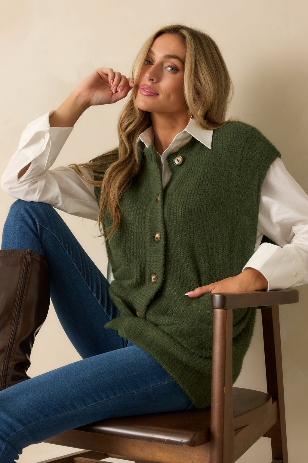 FRNCH Matcha Green Sleeveless Knit Cardigan