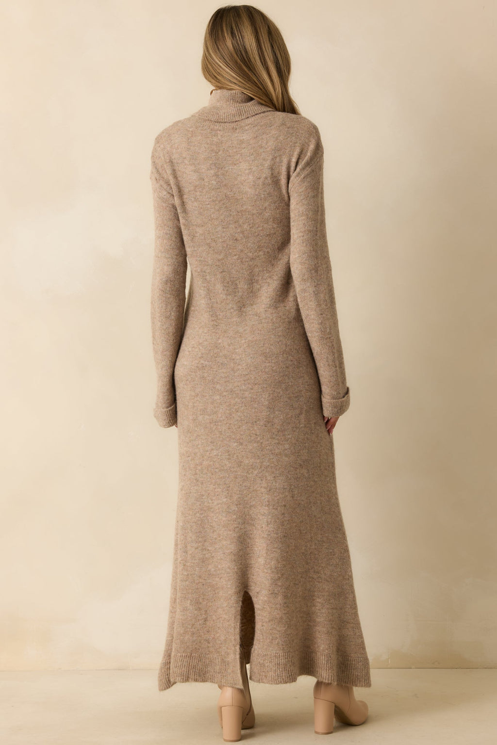FRNCH Beige Rooibos Knit Turtle Neck Maxi Dress