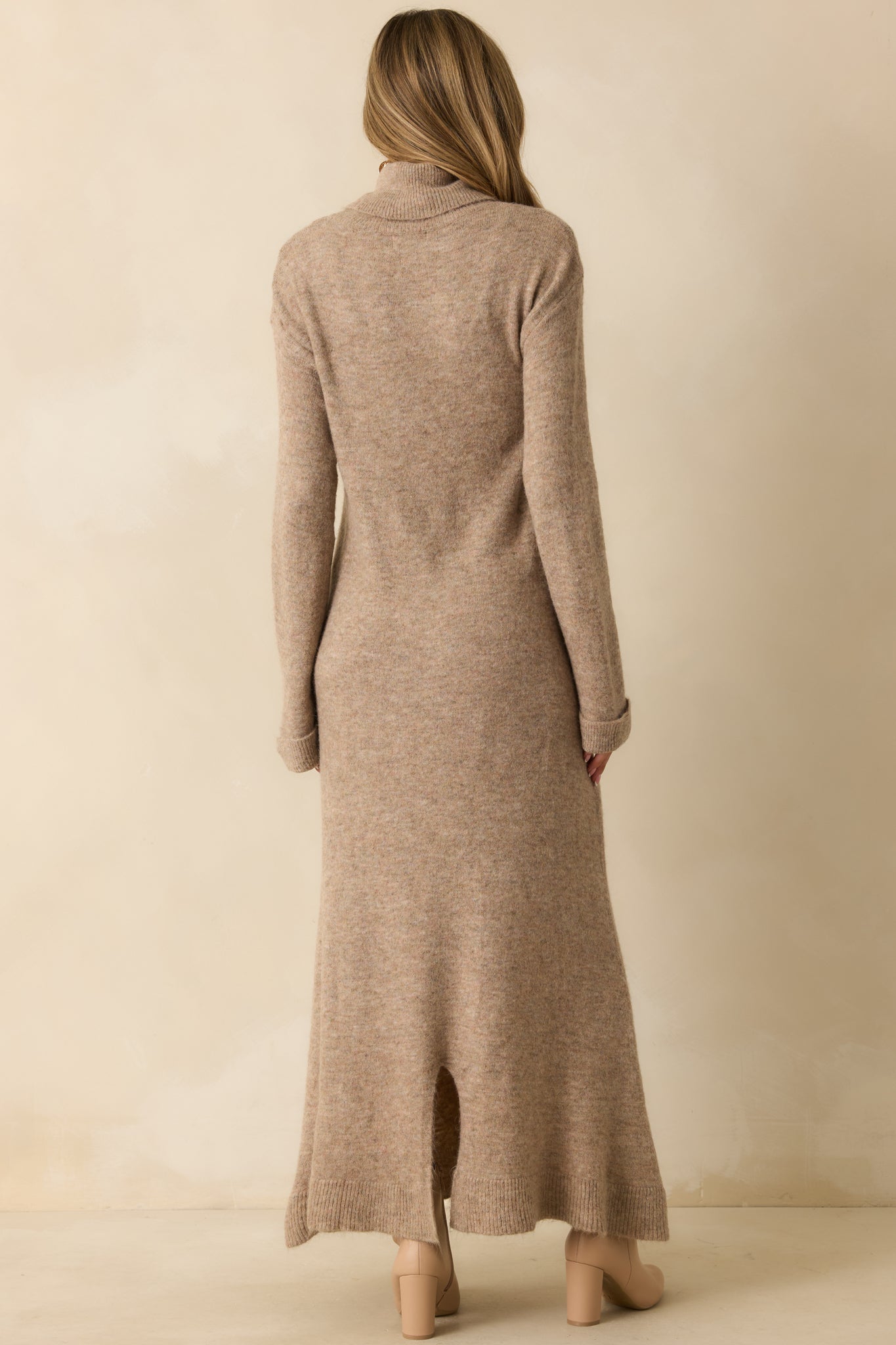 FRNCH Beige Rooibos Knit Turtle Neck Maxi Dress