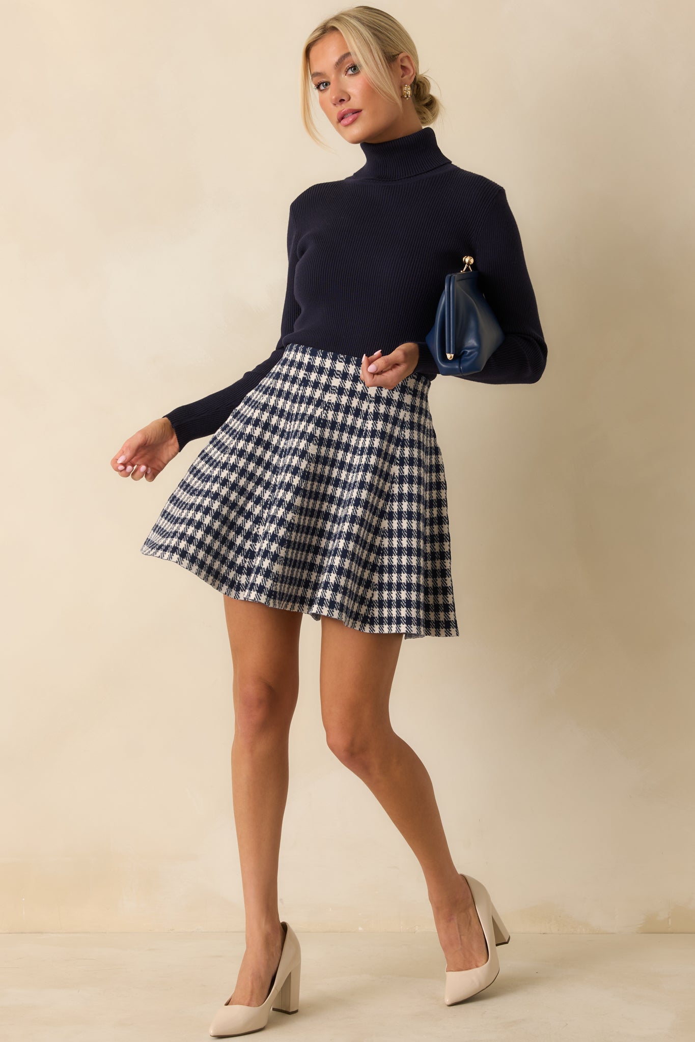 That's My Call Navy Ribbed Knit Turtleneck Sweater