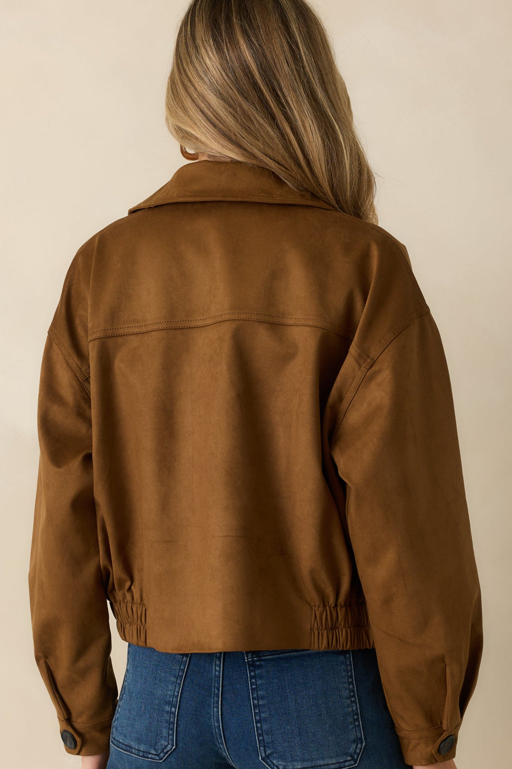 Soft Focus Camel Brown Faux Suede Cropped Trench Coat