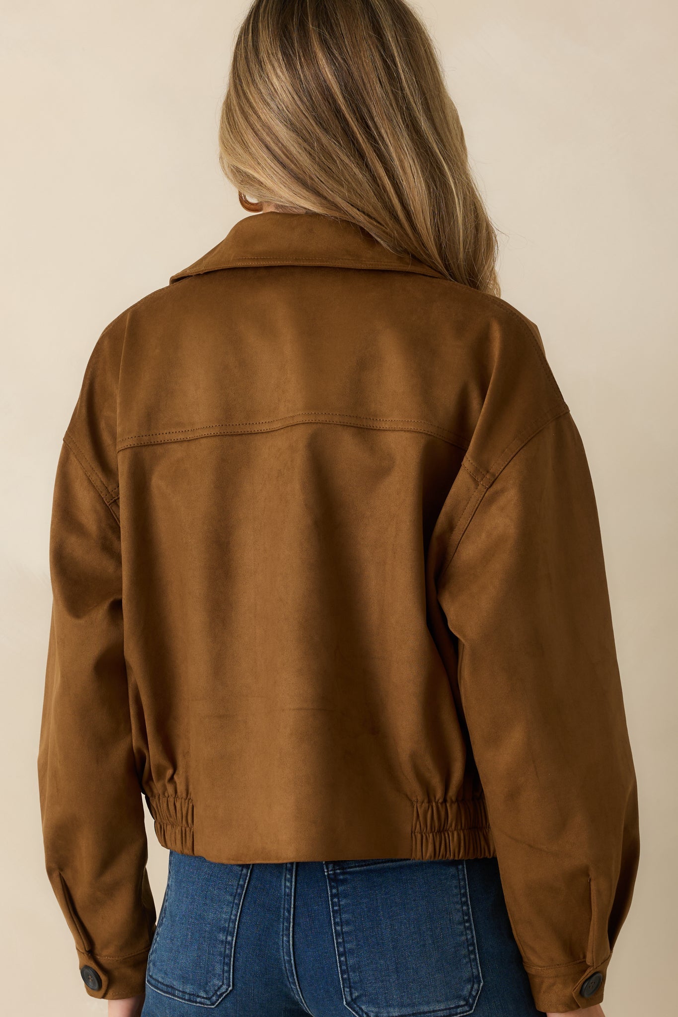 Soft Focus Camel Brown Faux Suede Cropped Trench Coat