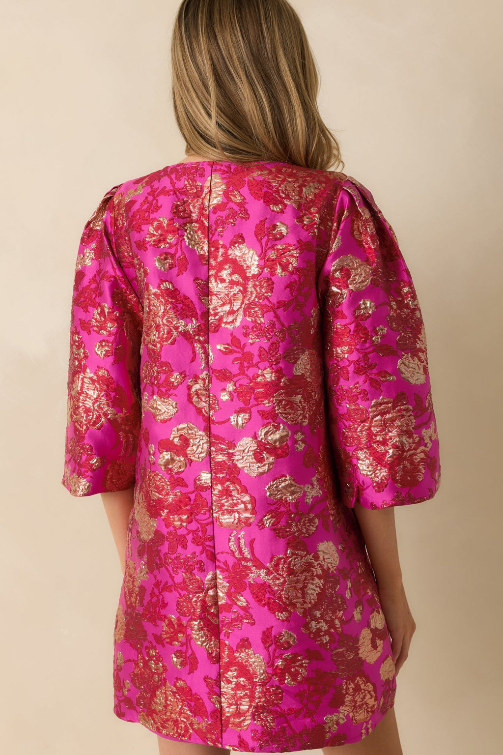 Gilded Garden Hot Pink Floral Jacquard Mini Dress
