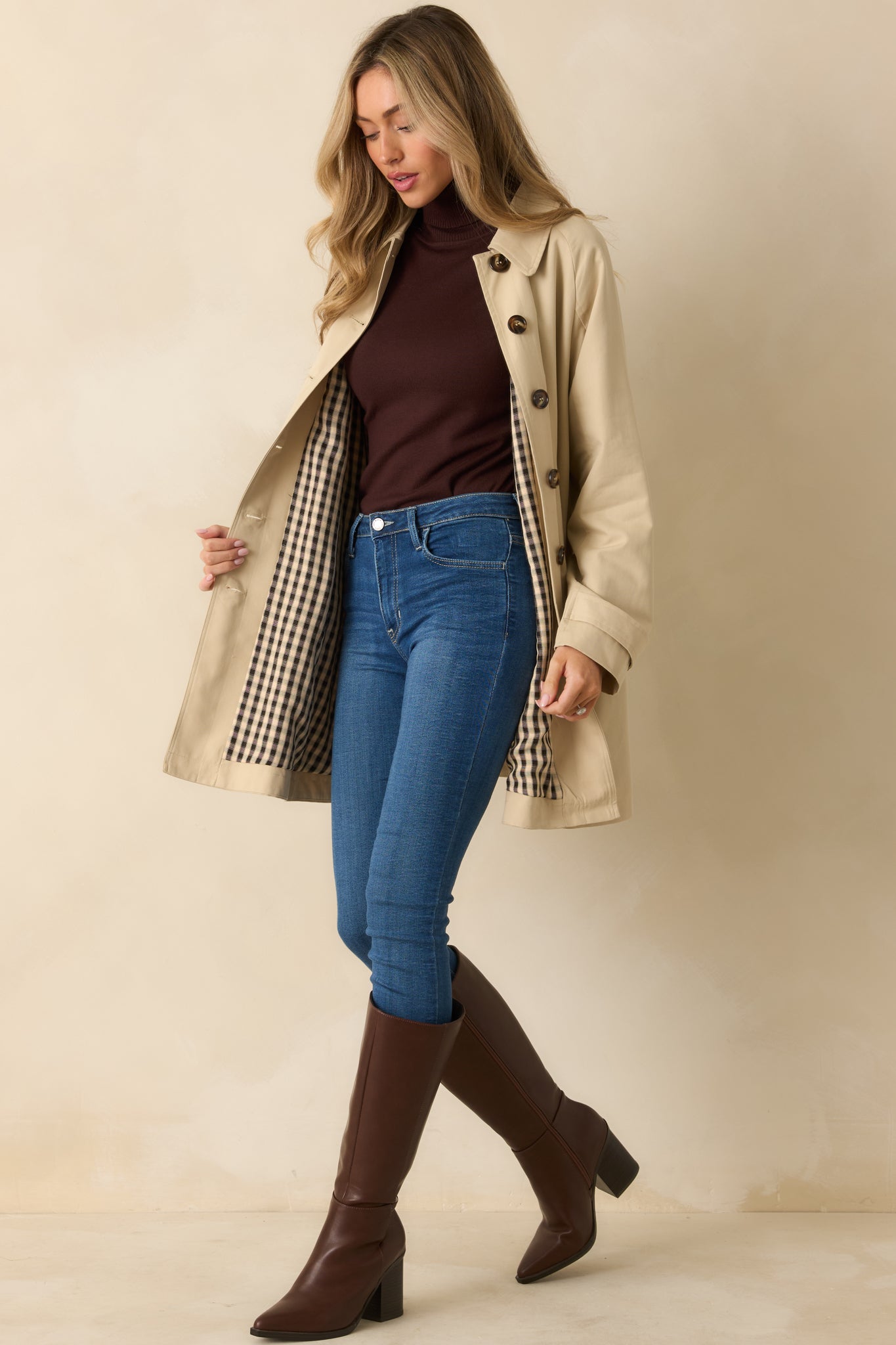 Timeless Appeal Beige Button Front Trench Jacket