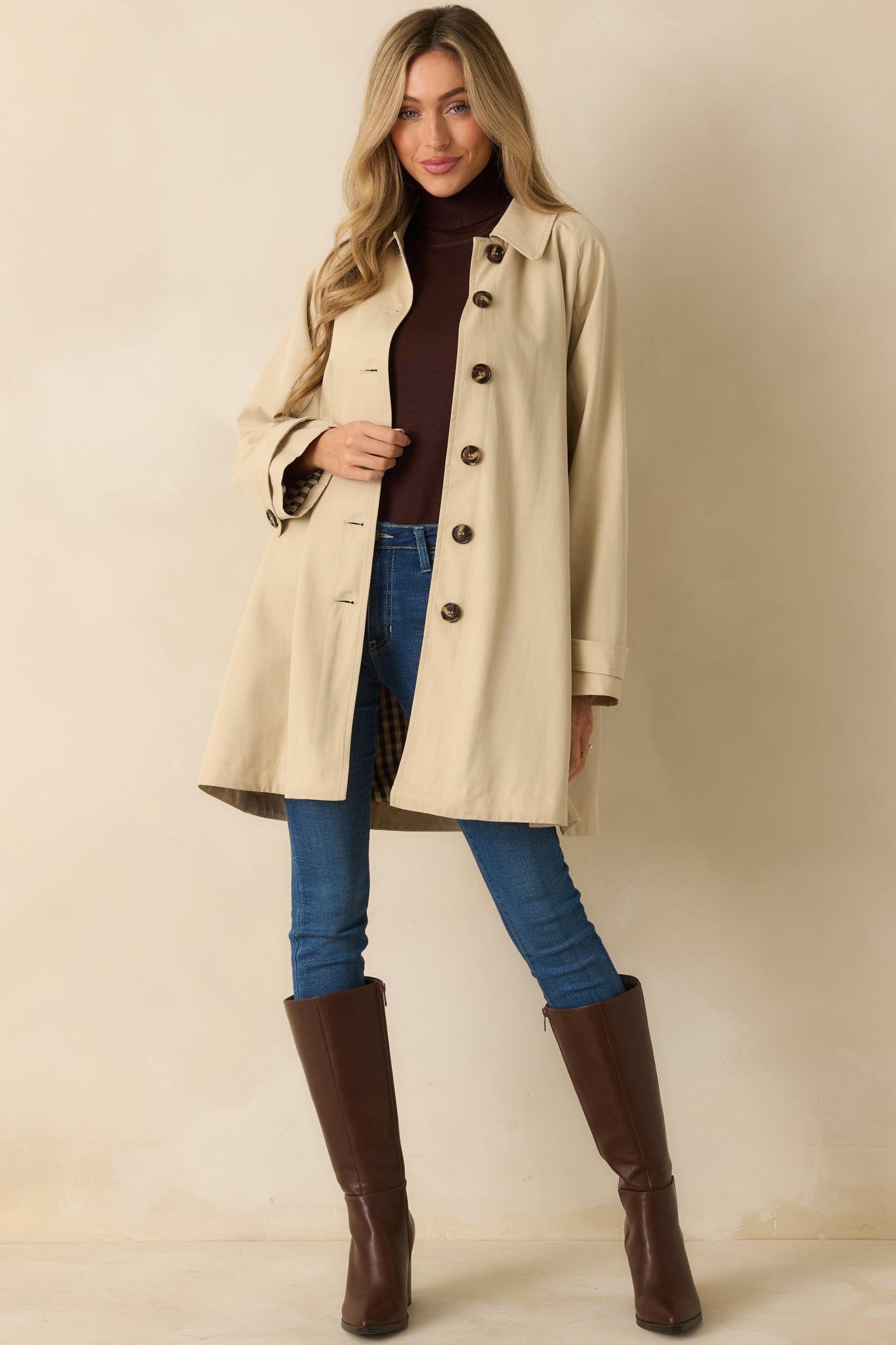 Timeless Appeal Beige Button Front Trench Jacket