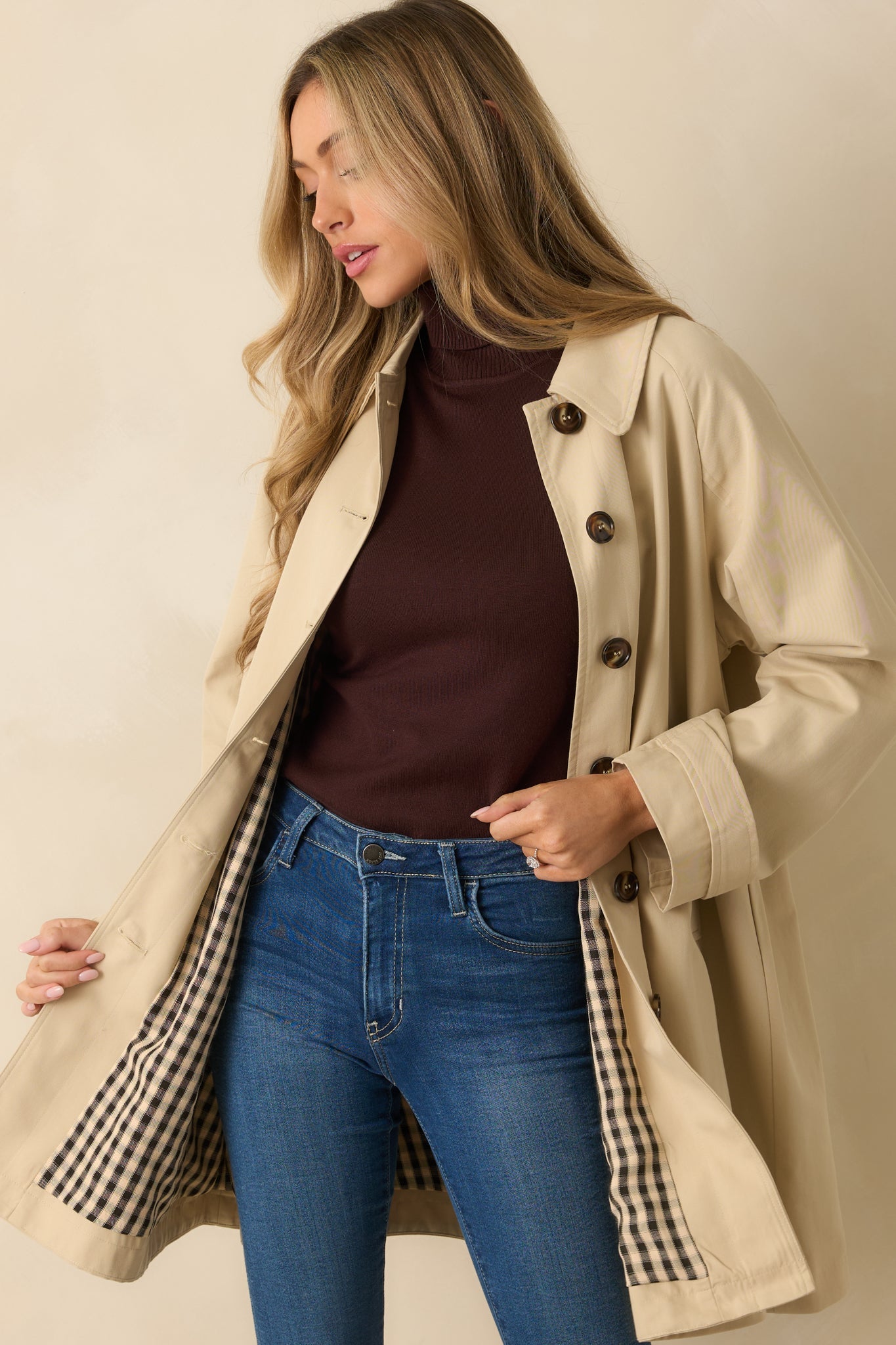Timeless Appeal Beige Button Front Trench Jacket