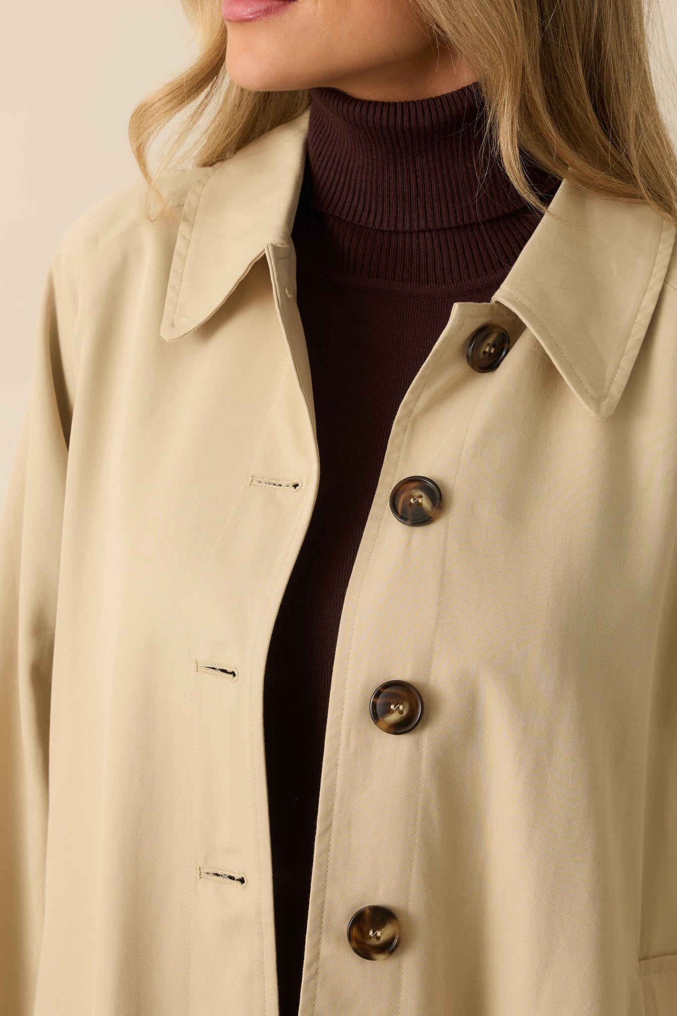 Timeless Appeal Beige Button Front Trench Jacket