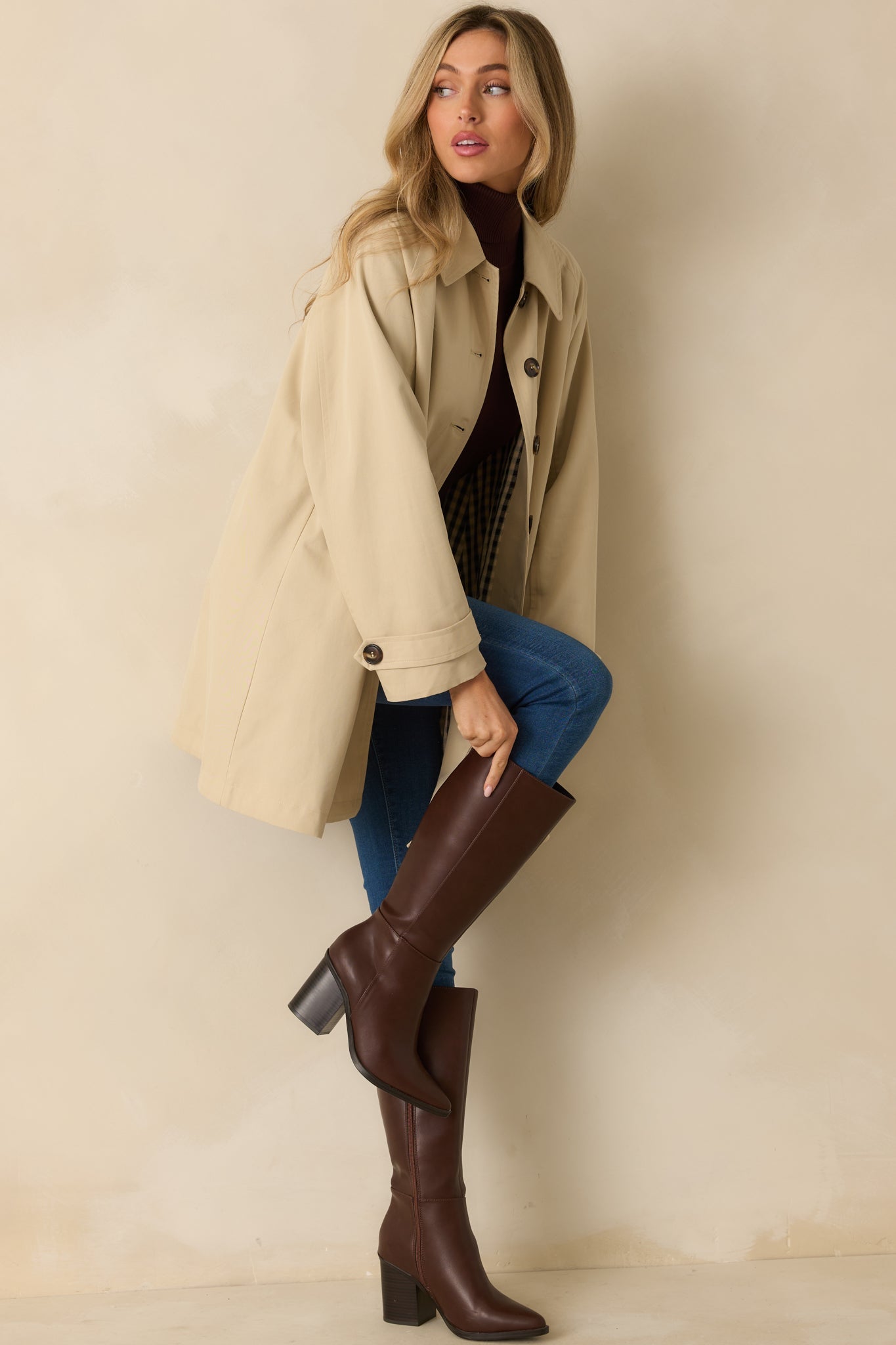 Timeless Appeal Beige Button Front Trench Jacket