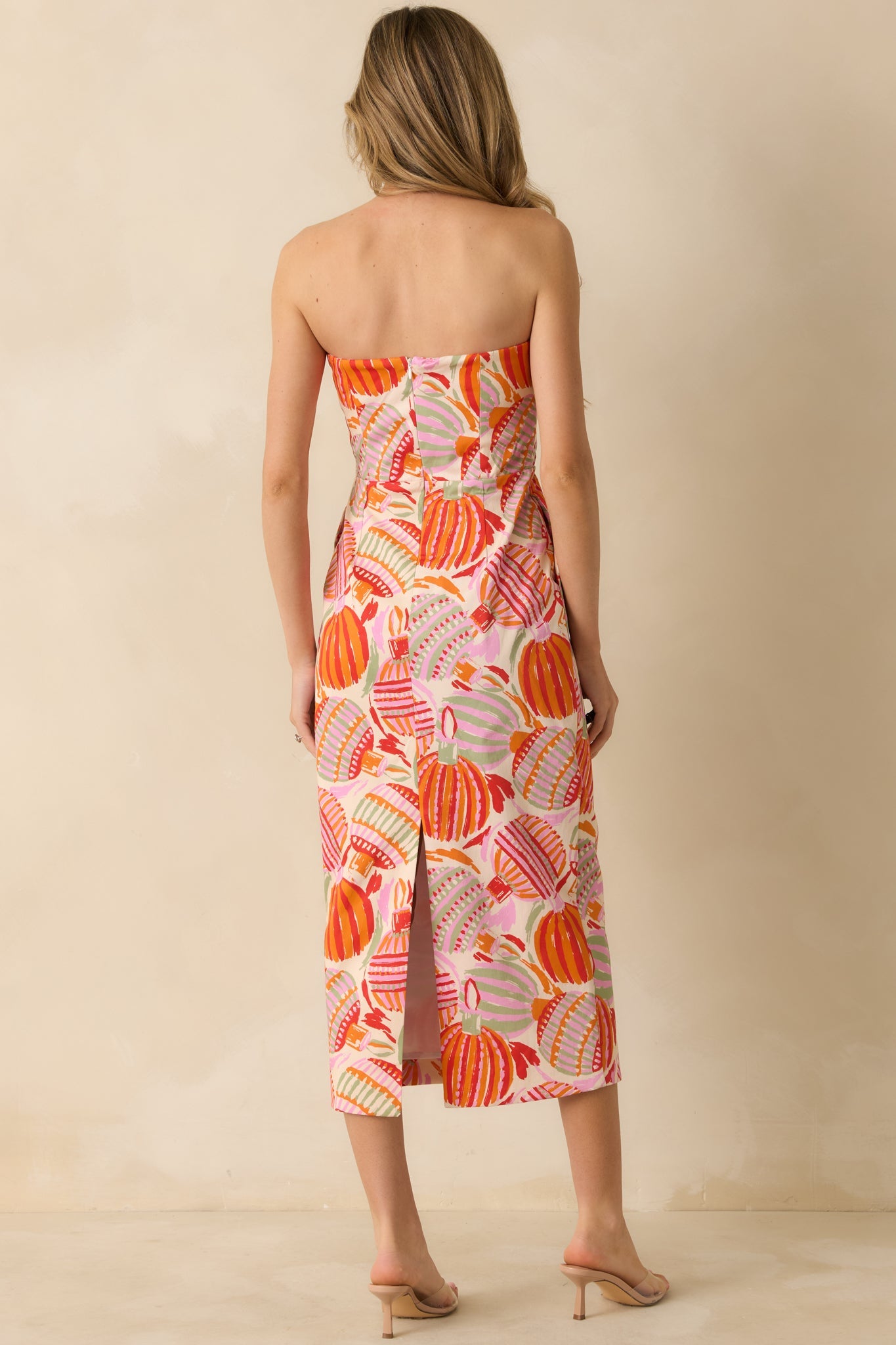 Prosperina Lisette Pink Multi Cotton Ornament Print Strapless Midi Dress