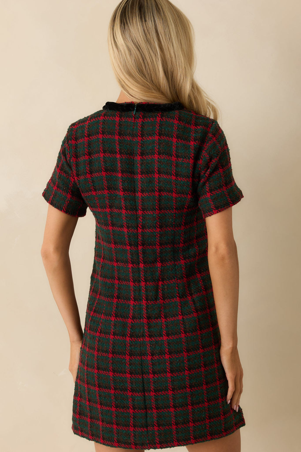 Prosperina Portia Green Multi Plaid Tweed Shift Dress