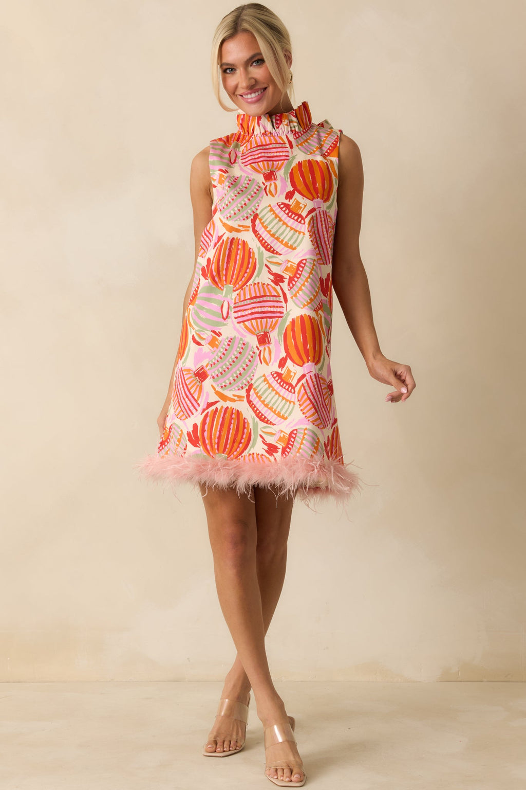 Prosperina Carlisle Pink Multi Cotton Ornament Print Shift Dress