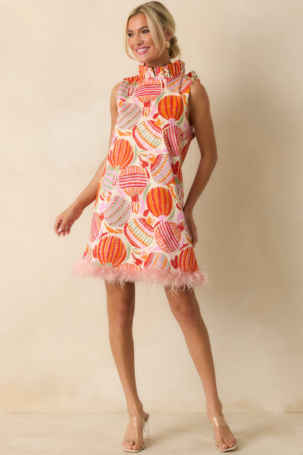 Prosperina Carlisle Pink Multi Cotton Ornament Print Shift Dress