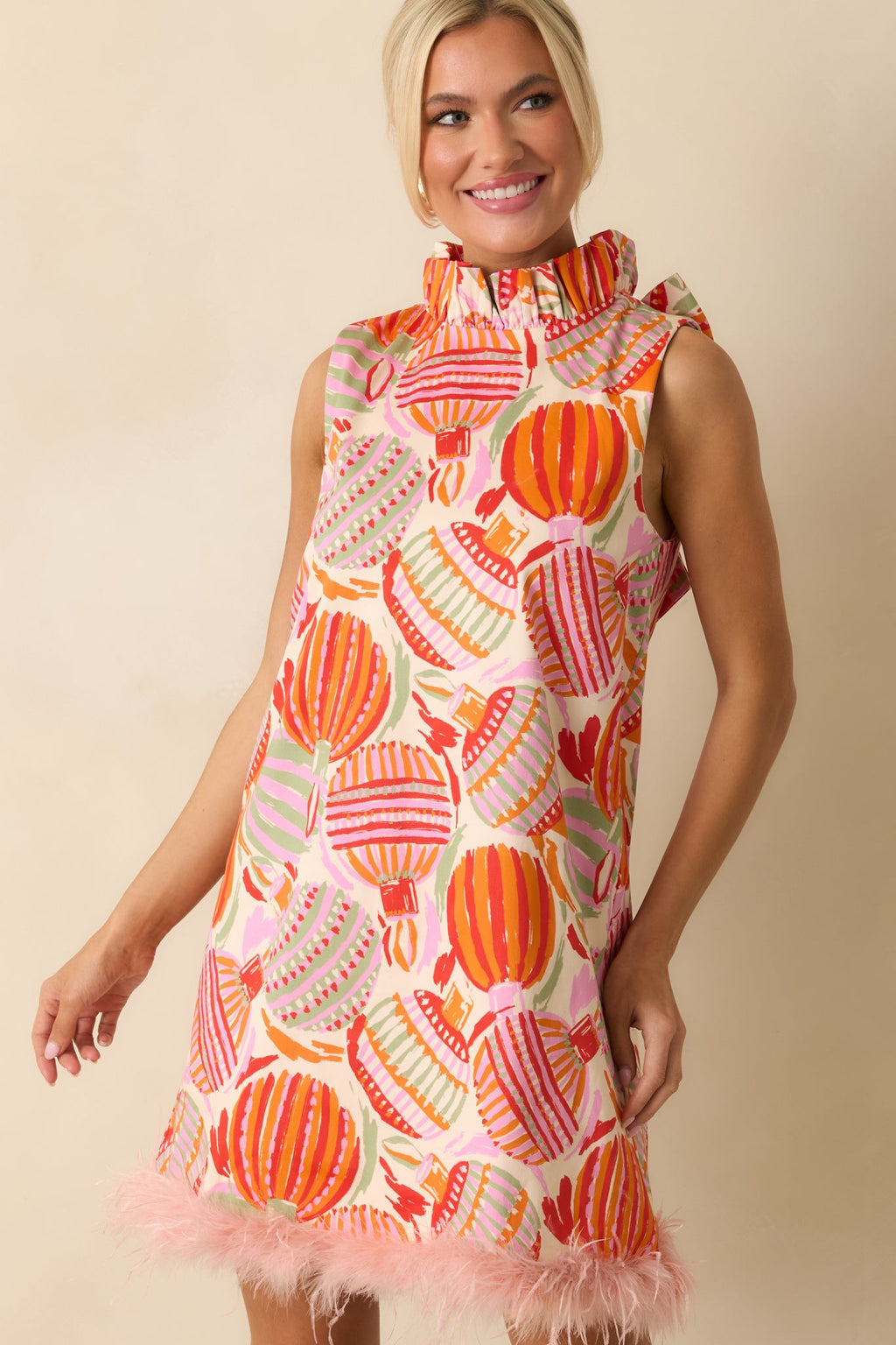 Prosperina Carlisle Pink Multi Cotton Ornament Print Shift Dress