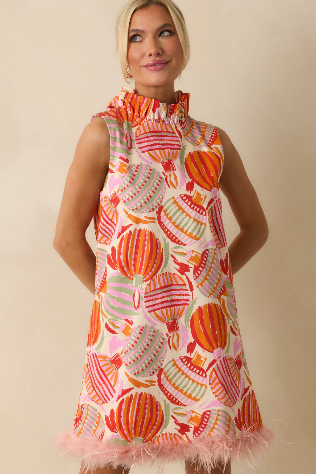 Prosperina Carlisle Pink Multi Cotton Ornament Print Shift Dress