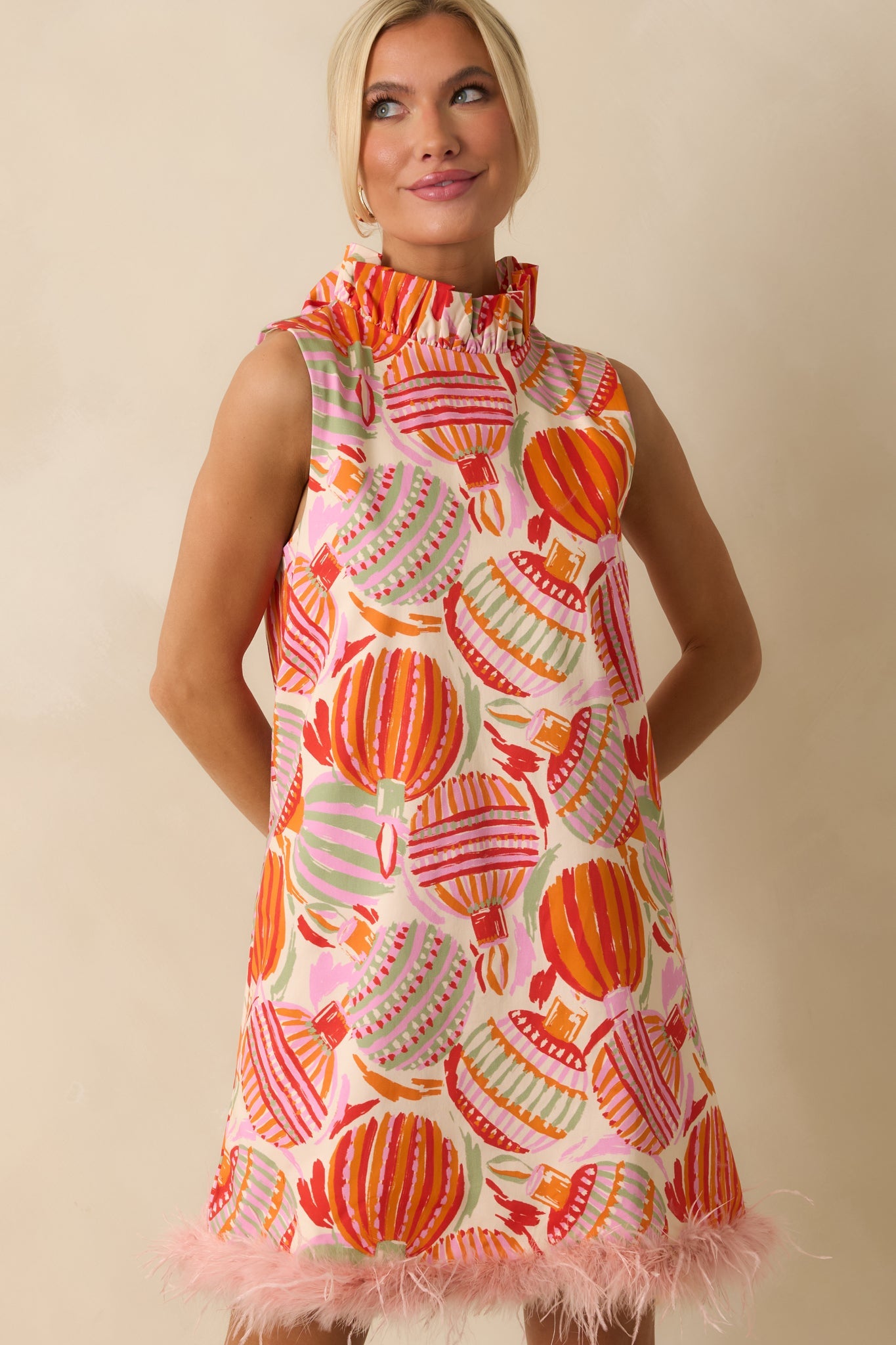 Prosperina Carlisle Pink Multi Cotton Ornament Print Shift Dress