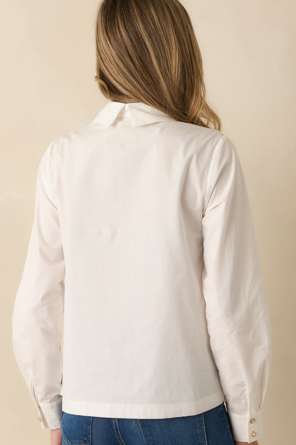 Prosperina Reagan White Cotton Jewel Collar Button Up Blouse