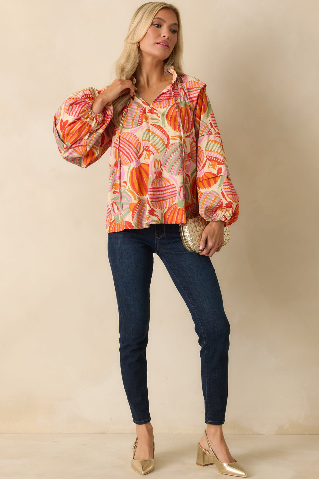 Prosperina Tara Pink Multi Cotton Ornament Print Peasant Top