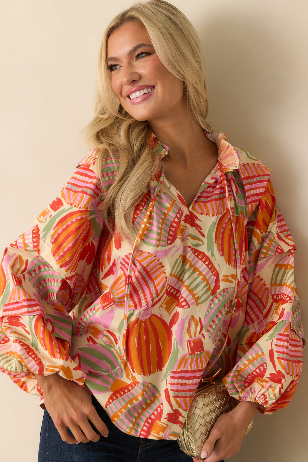 Prosperina Tara Pink Multi Cotton Ornament Print Peasant Top