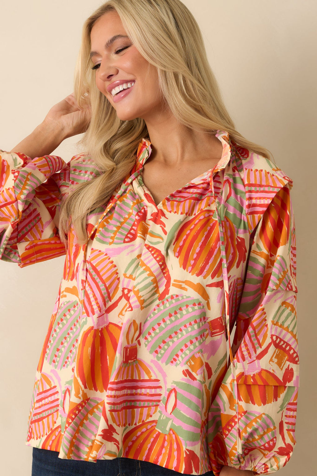 Prosperina Tara Pink Multi Cotton Ornament Print Peasant Top