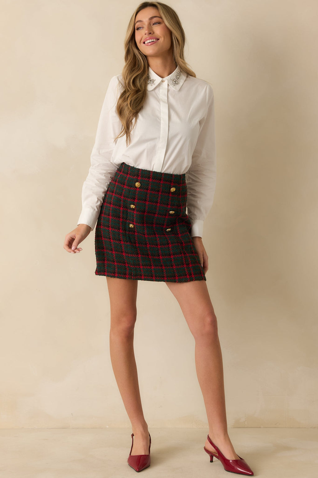 Prosperina Reagan White Cotton Jewel Collar Button Up Blouse