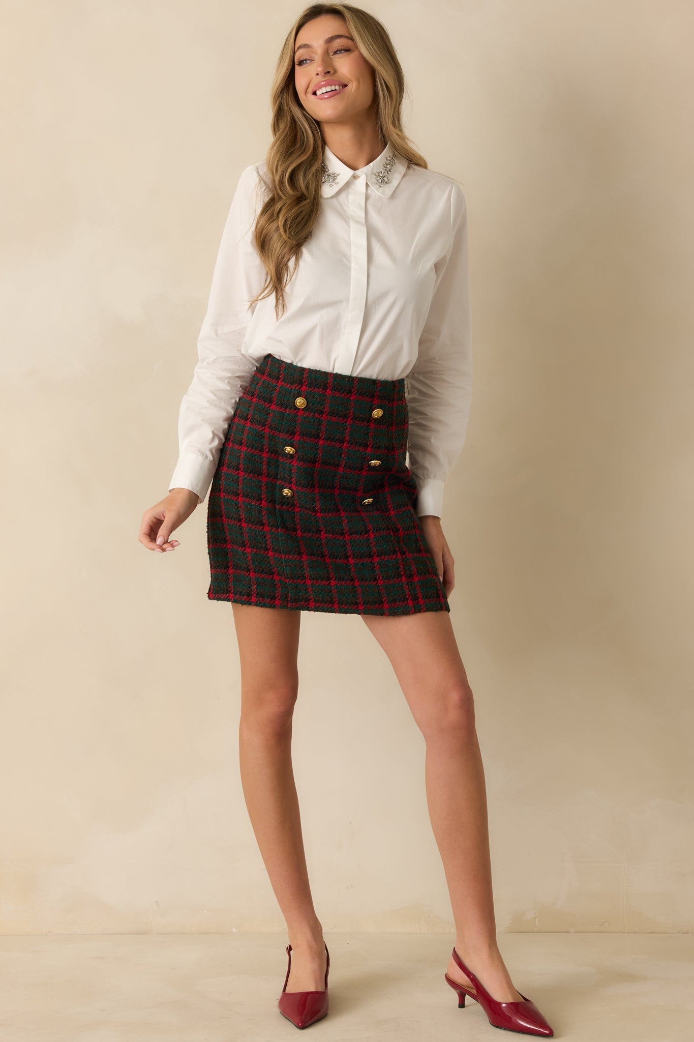 Prosperina Reagan White Cotton Jewel Collar Button Up Blouse