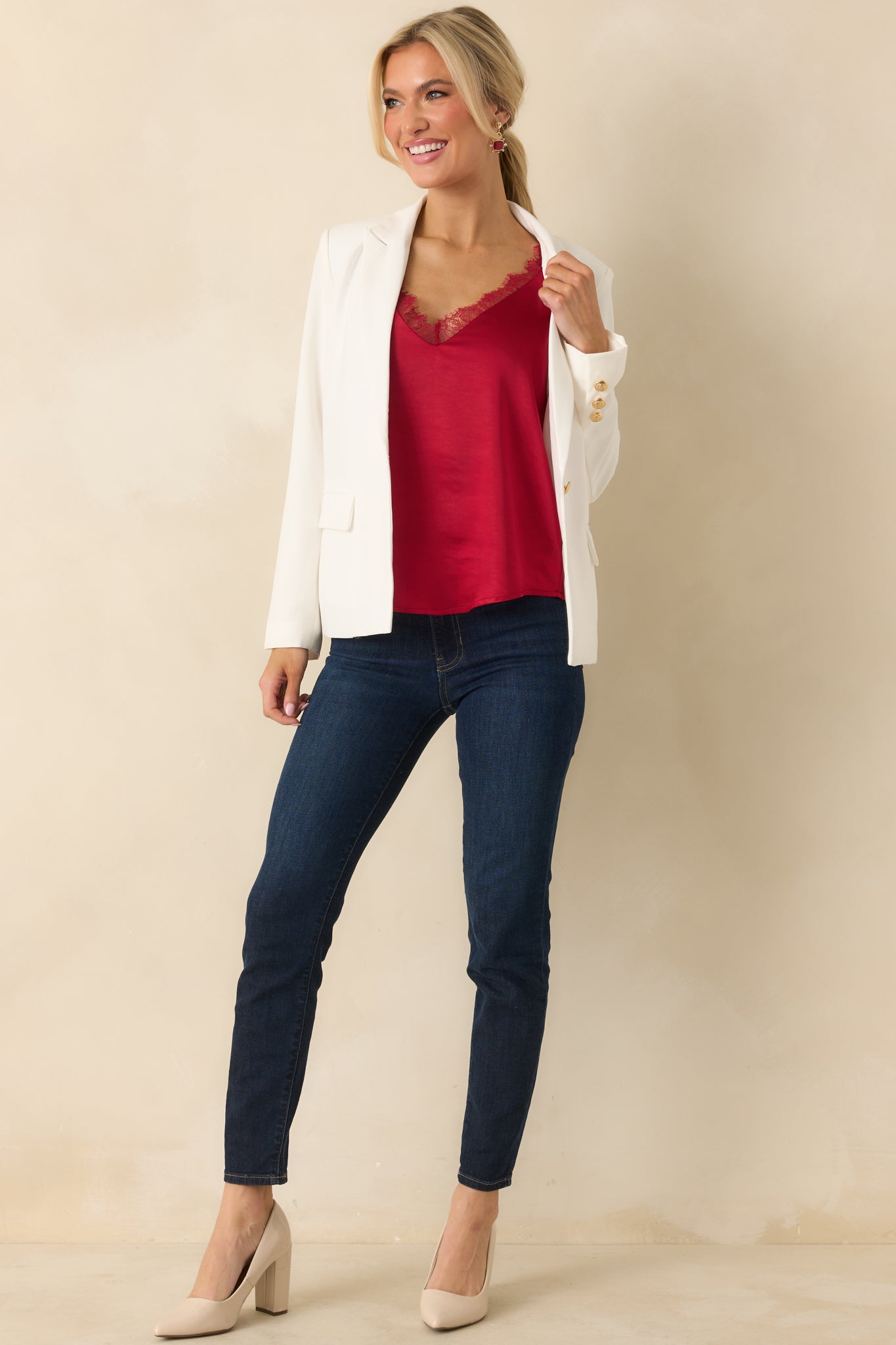 Steal The Show Red Shimmer Lace Trim Cami