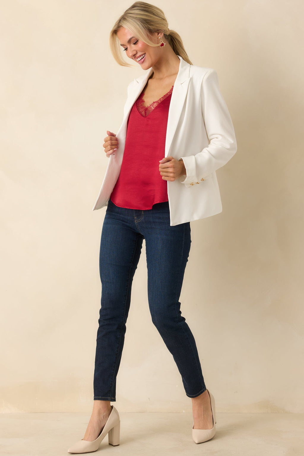 Steal The Show Red Shimmer Lace Trim Cami